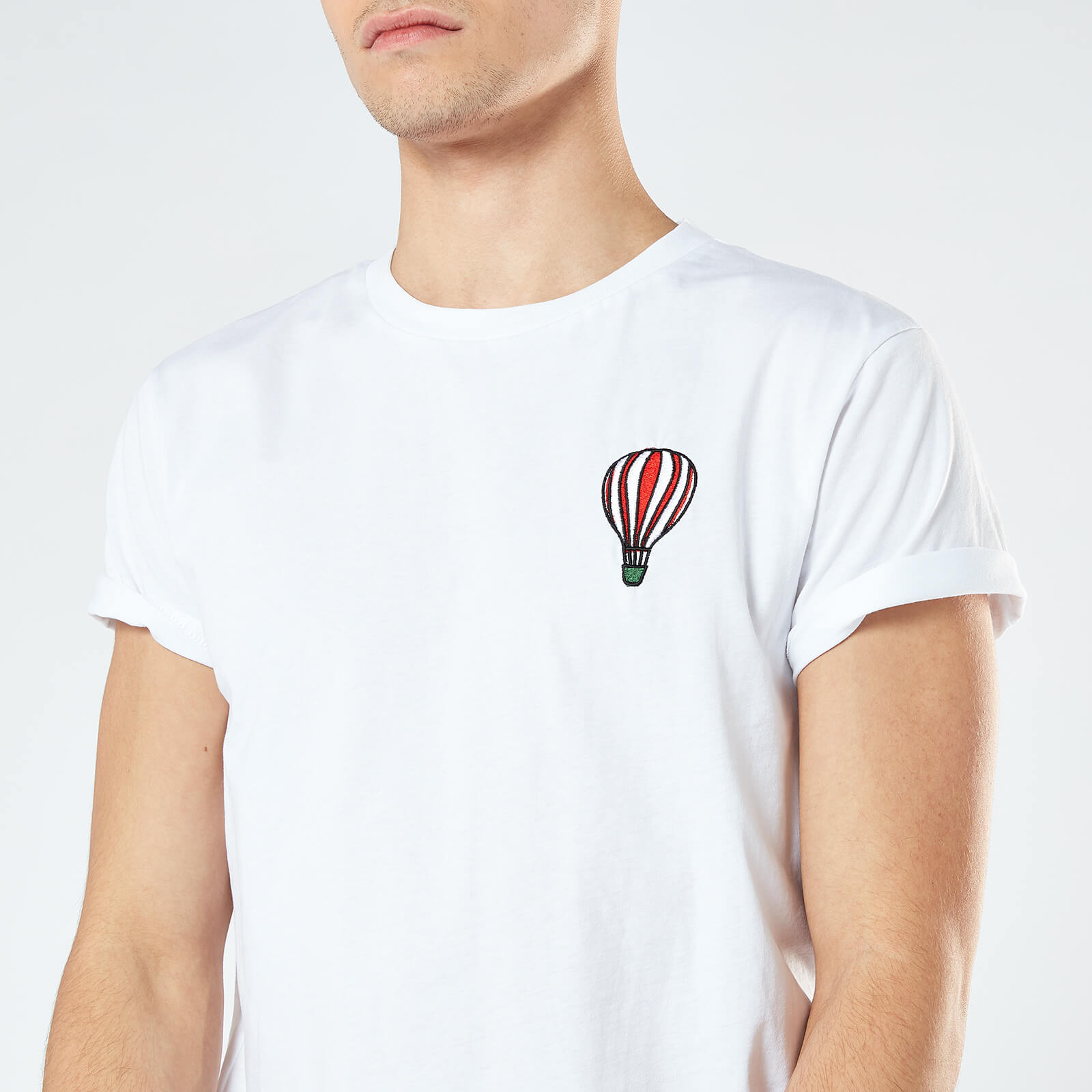 Hot Air Balloon Unisex Embroidered T-Shirt - White - XXL - White