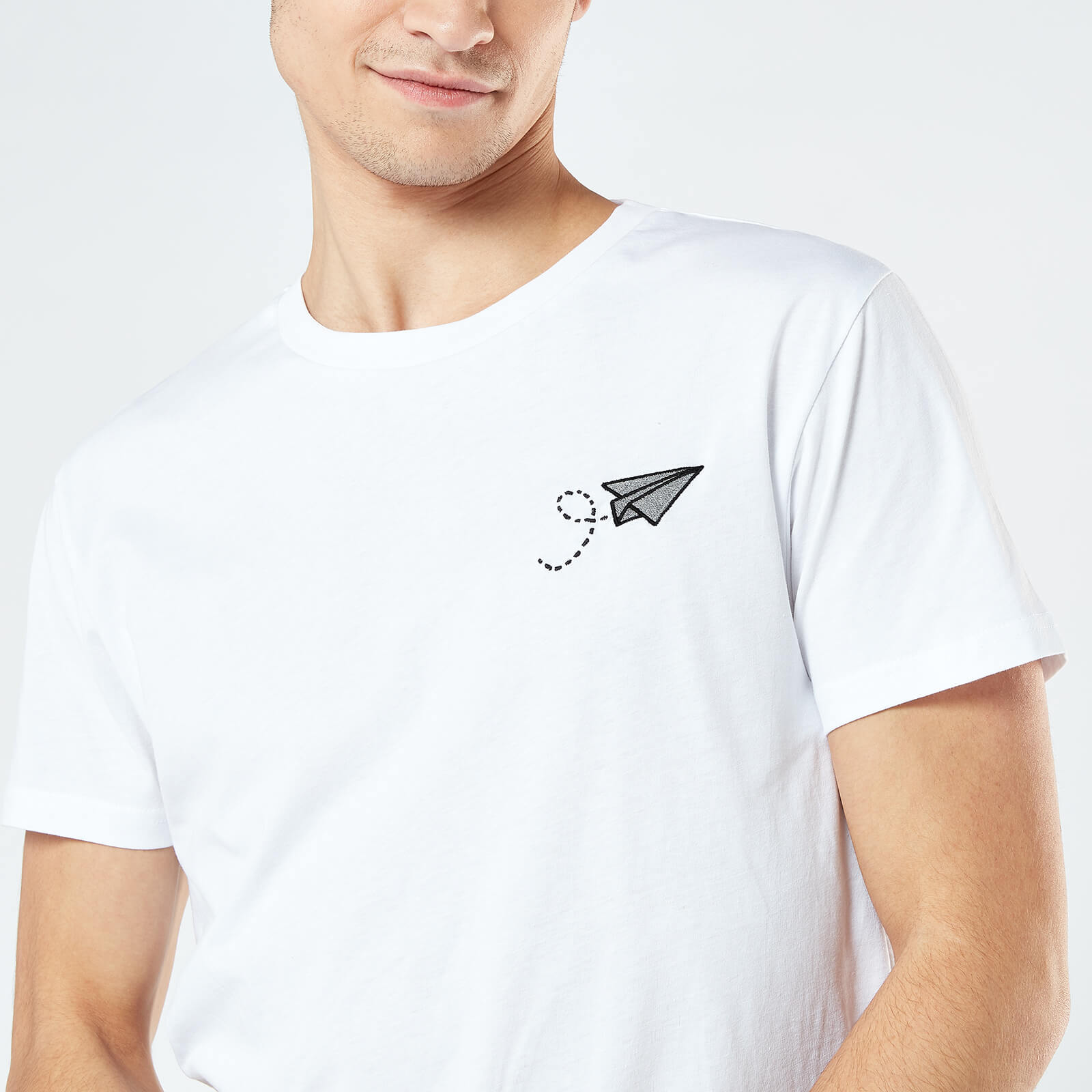 Paper Plane Unisex Embroidered T-Shirt - White - S - White