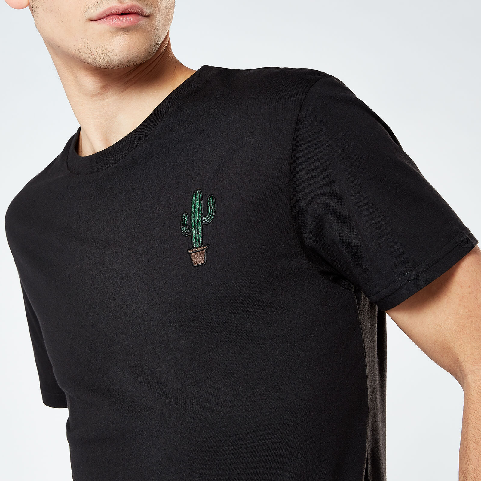 Cactus Unisex Embroidered T-Shirt - Black - S - Black