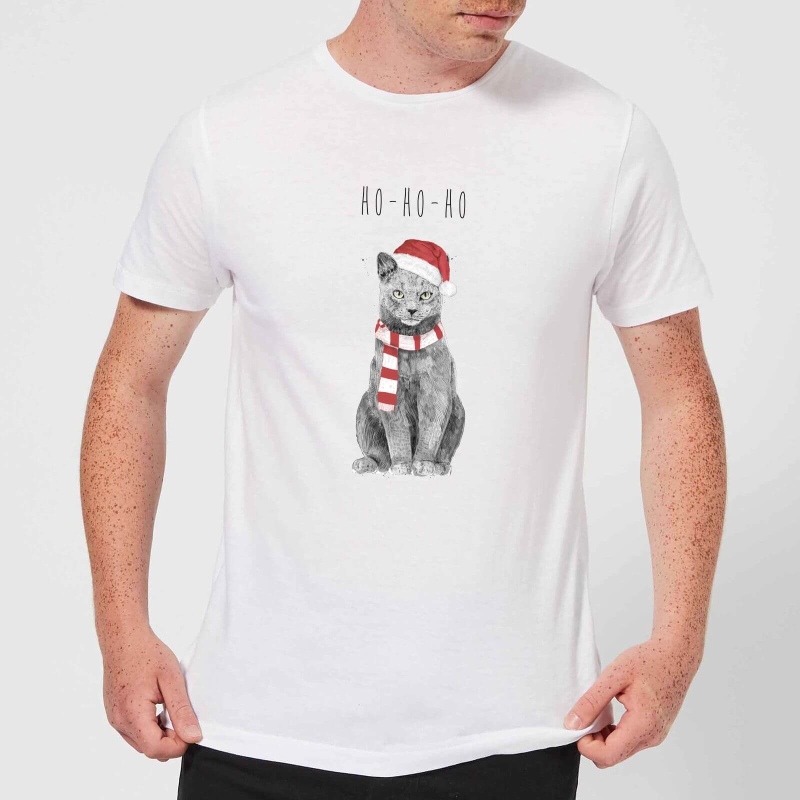 Balazs Solti Ho Ho Ho Christmas Cat Men's T-Shirt - White - S - White
