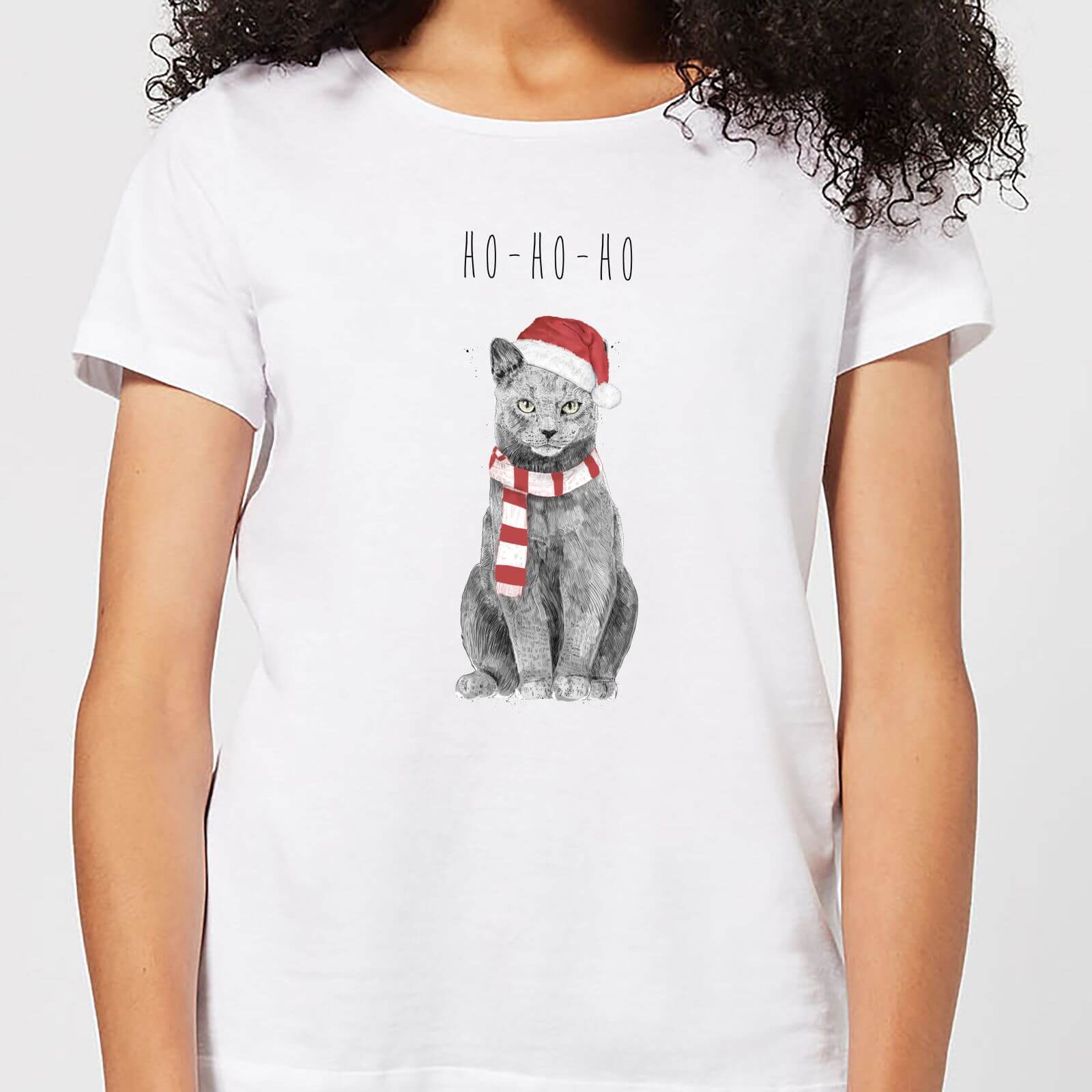 Balazs Solti Ho Ho Ho Christmas Cat Women's T-Shirt - White - S - White