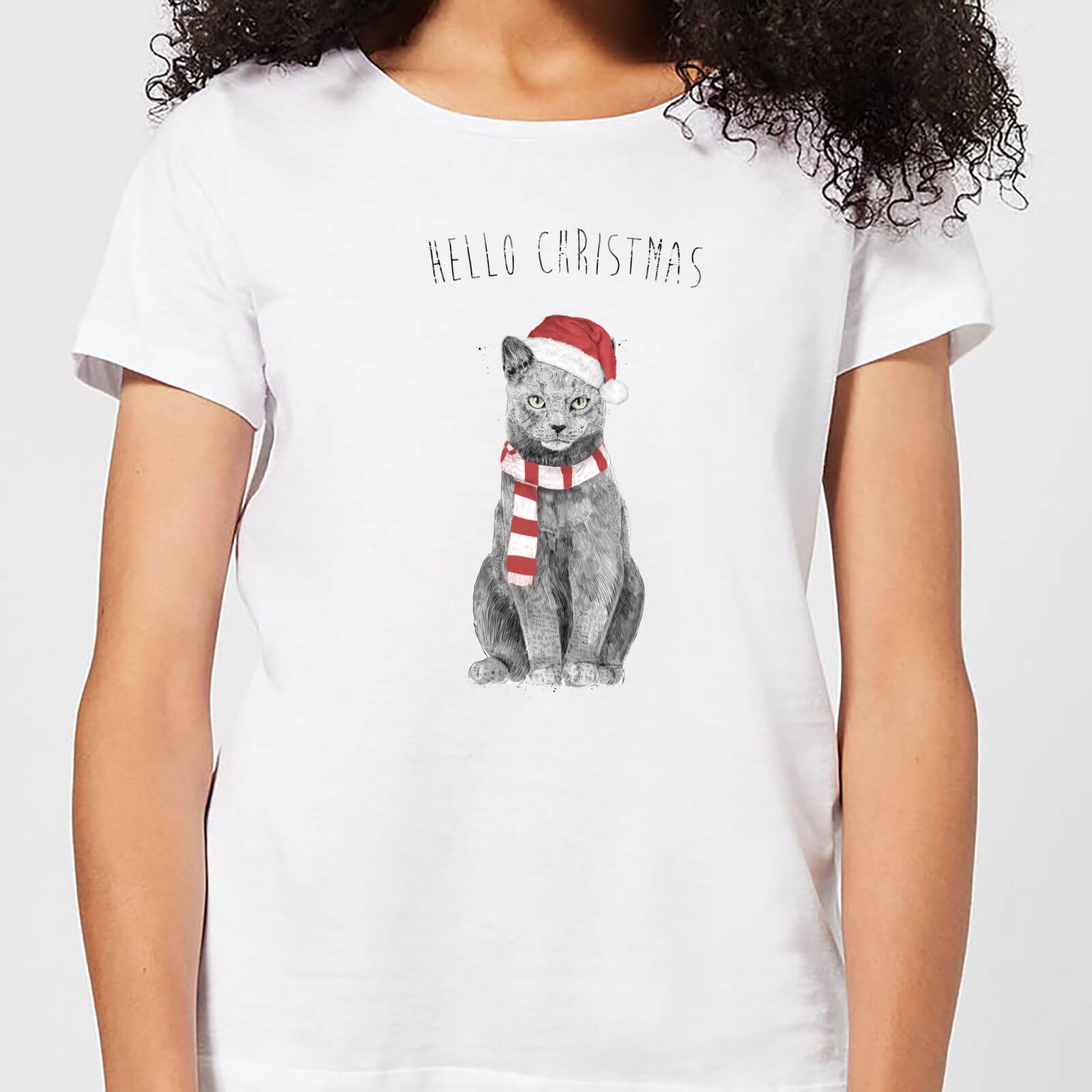 Balazs Solti Hello Christmas Cat Women's T-Shirt - White - S - White