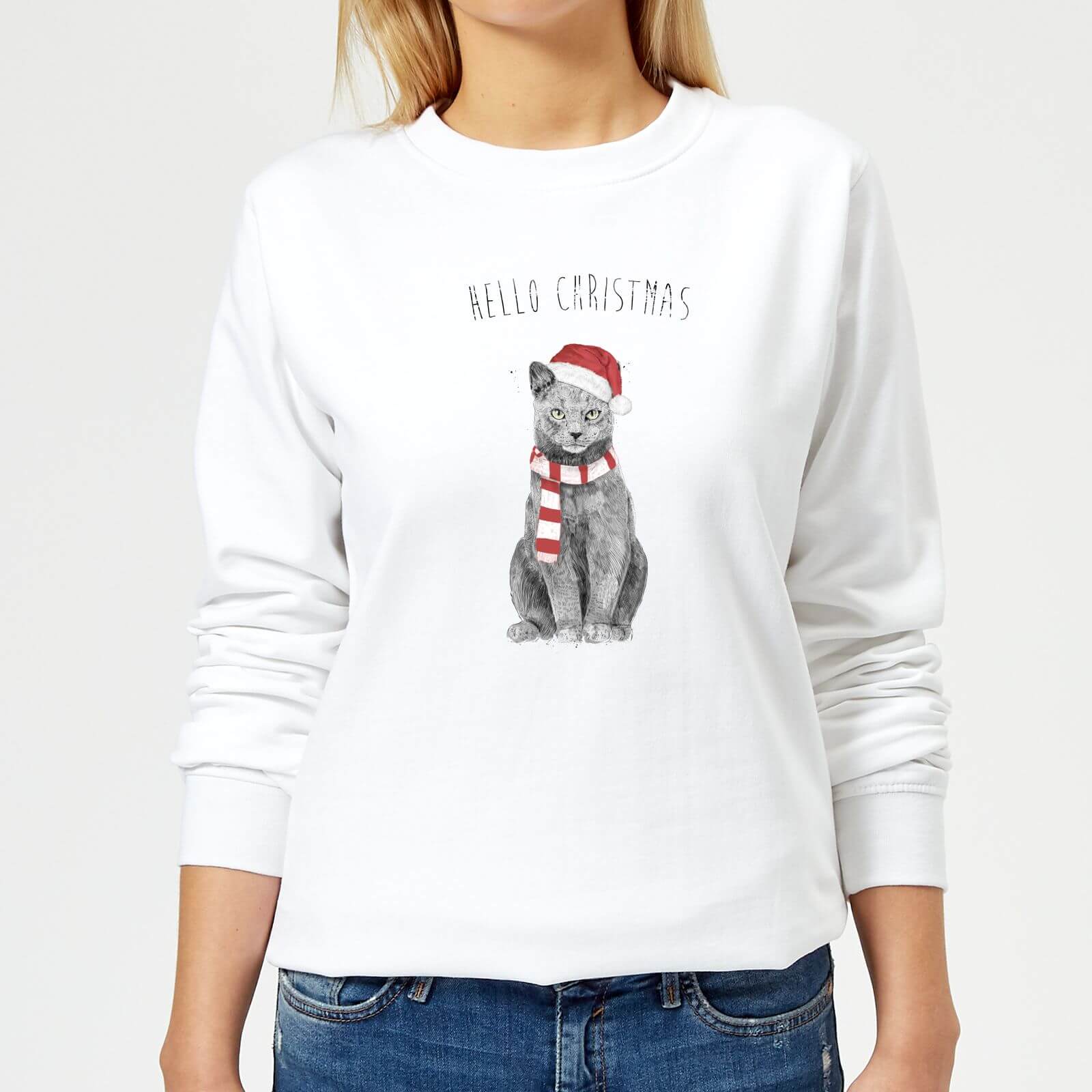 Balazs Solti Hello Christmas Cat Women's Sweatshirt - White - XS