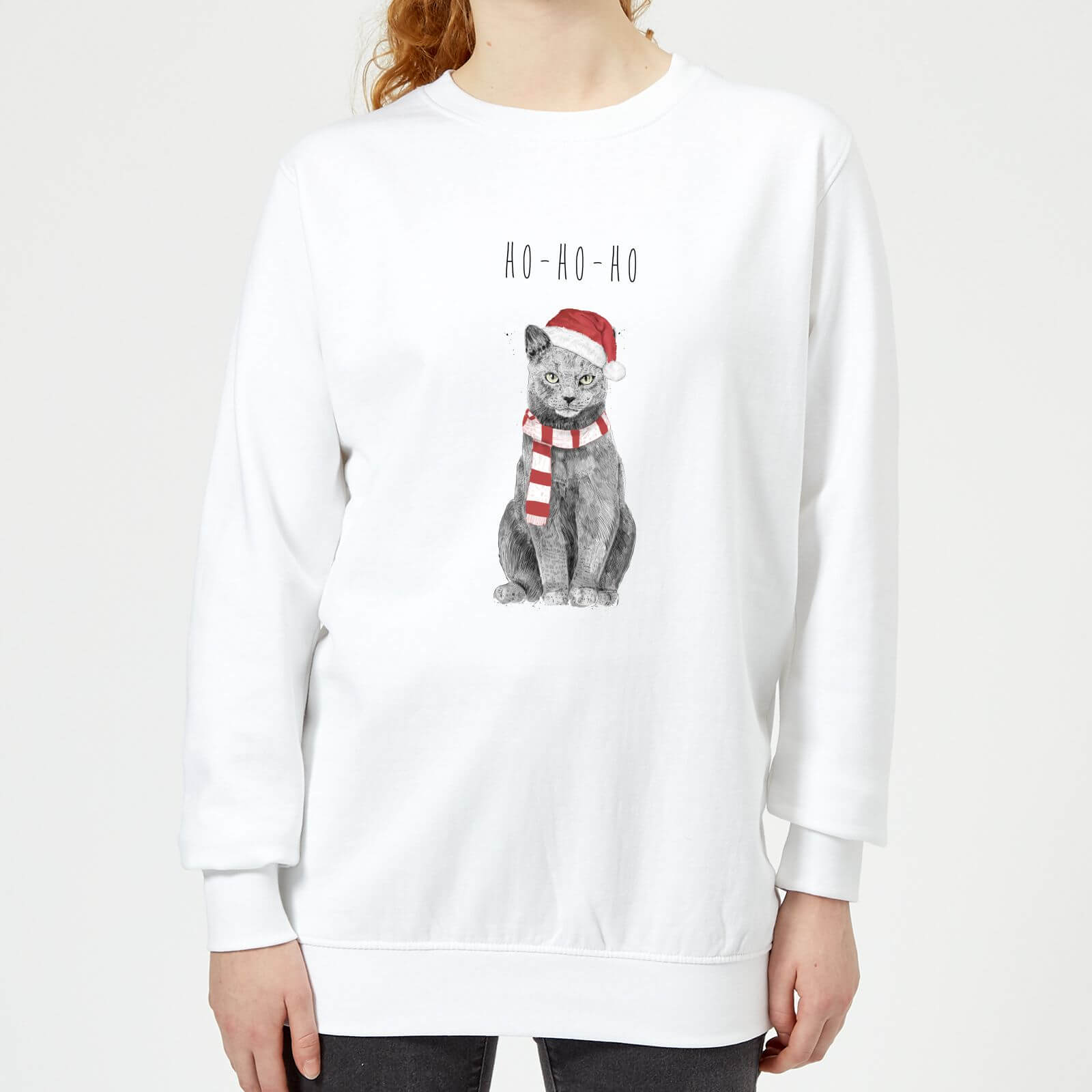 Balazs Solti Ho Ho Ho Christmas Cat Women's Sweatshirt - White - XS - White