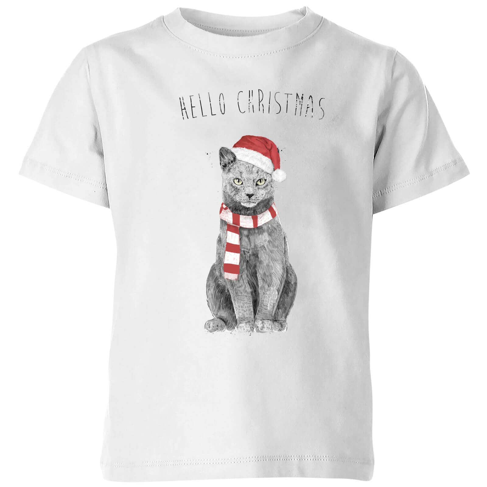 Balazs Solti Hello Christmas Cat Kids' T-Shirt - White - 3-4 Years - White