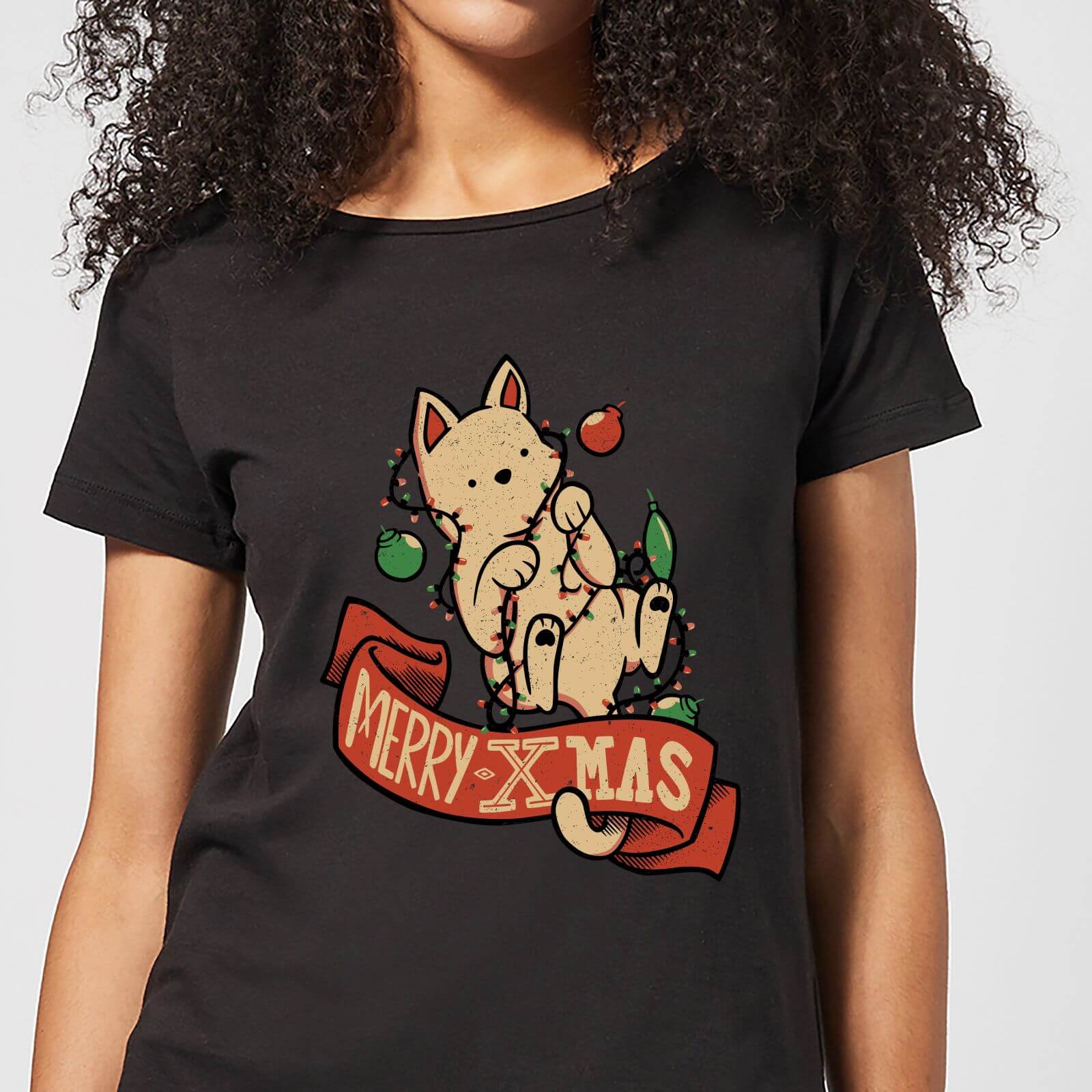 Tobias Fonseca Merry Xmas Cat Women's T-Shirt - Black - S - Black