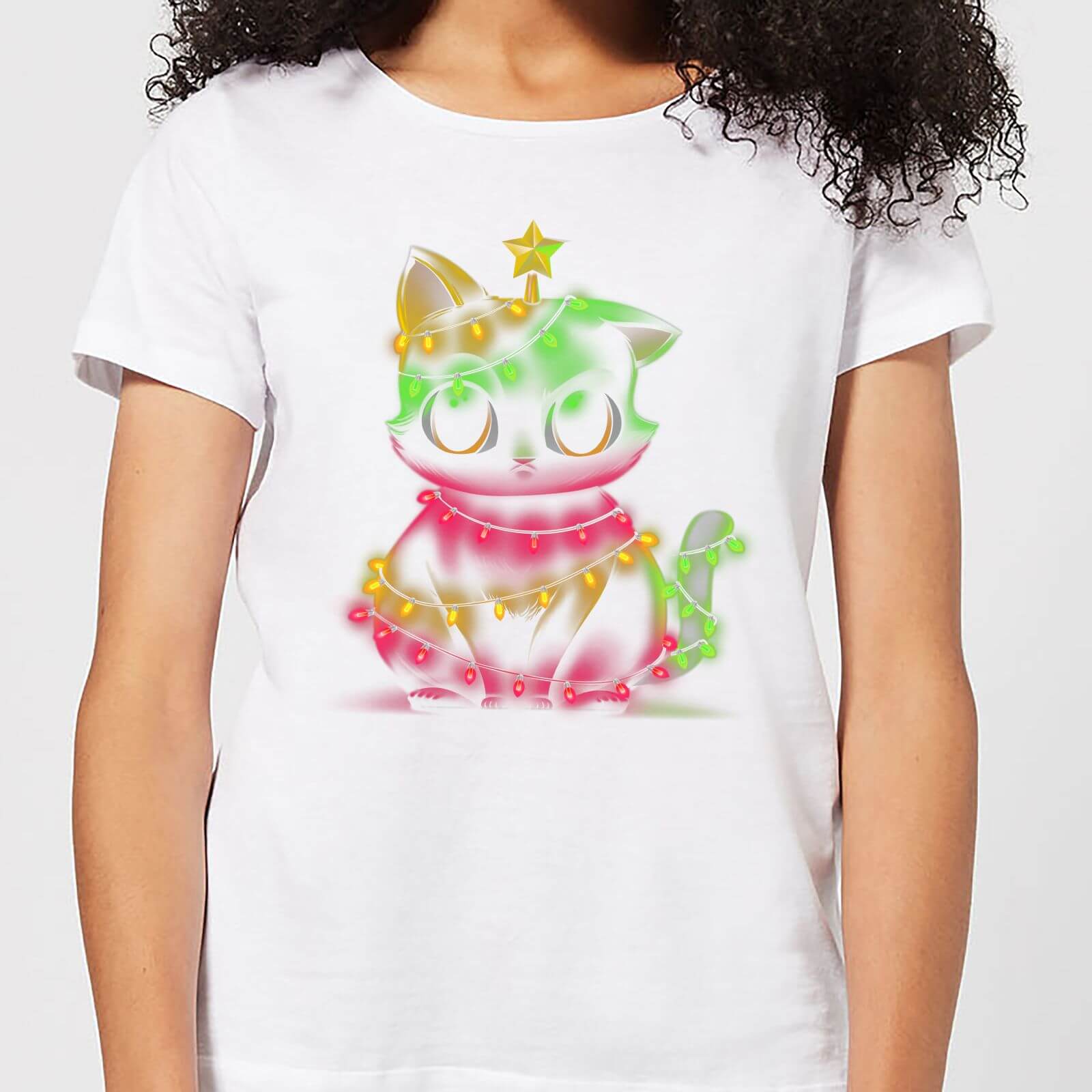 Tobias Fonseca Meow Catmas Lights Women's T-Shirt - White - S - White