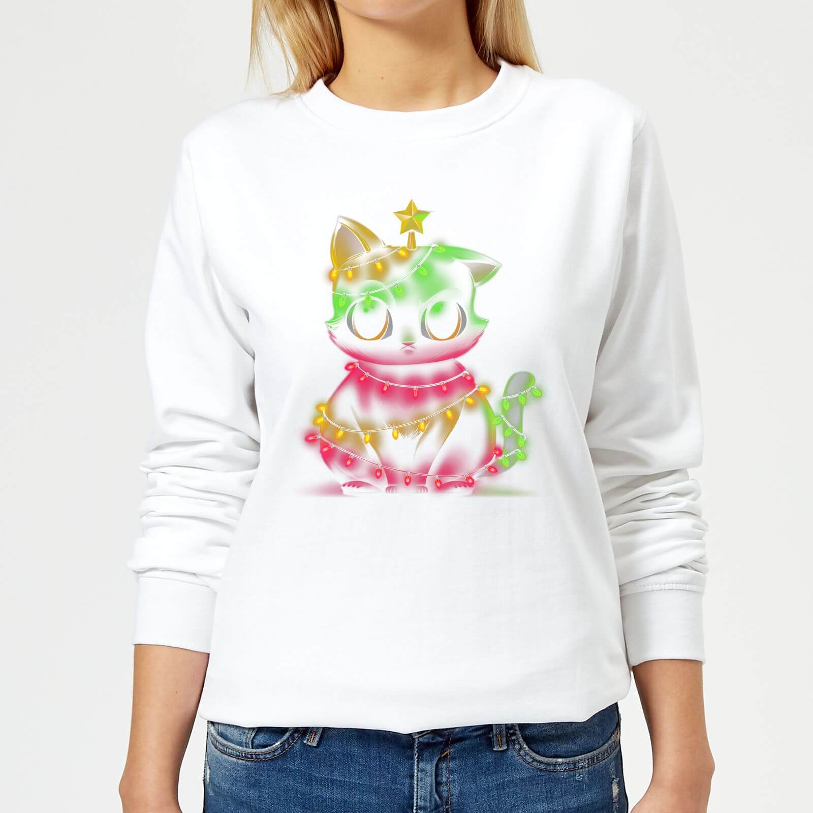 Tobias Fonseca Meow Catmas Lights Women's Sweatshirt - White - XS - White
