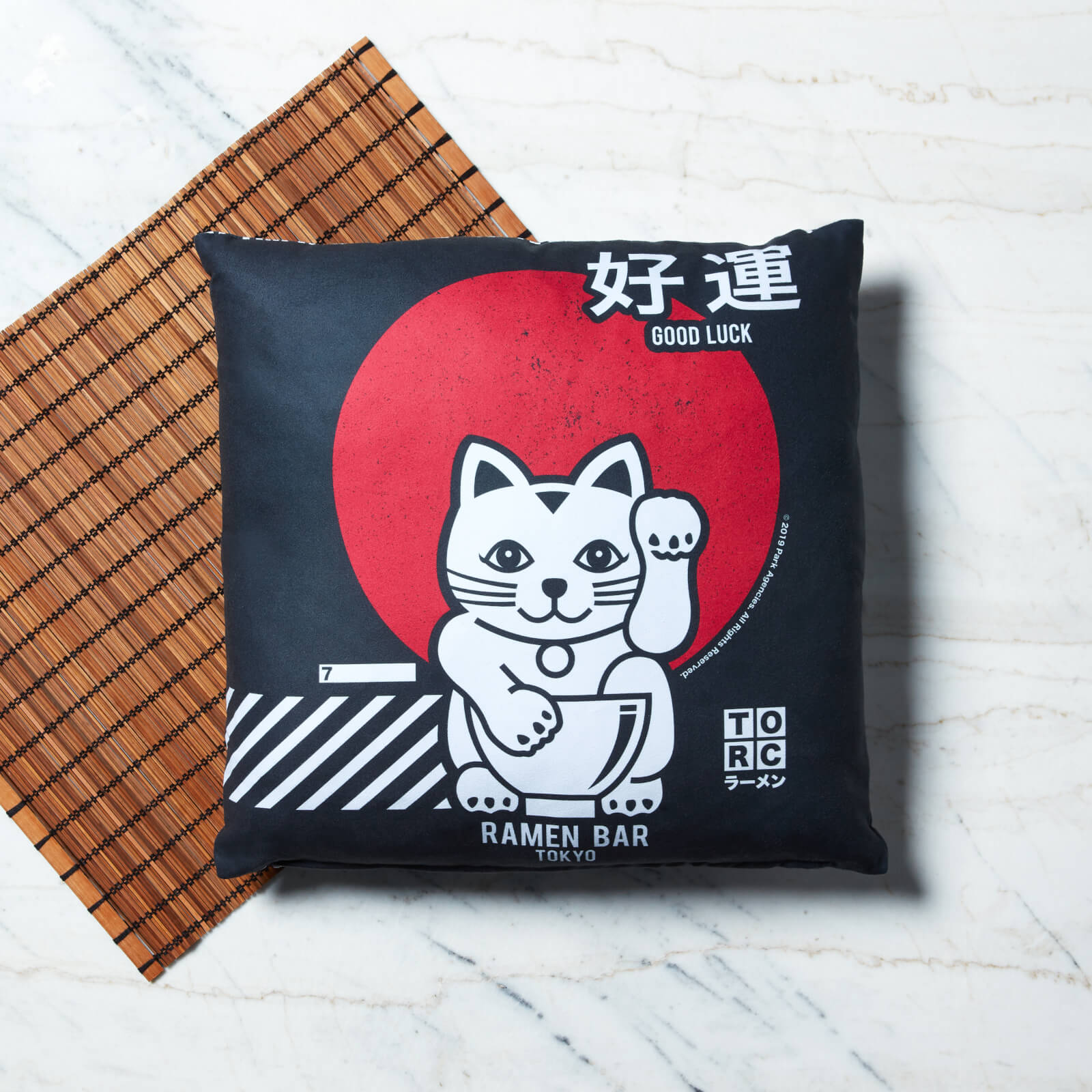 Ramen Lucky Cat Square Cushion - 60x60cm - Soft Touch