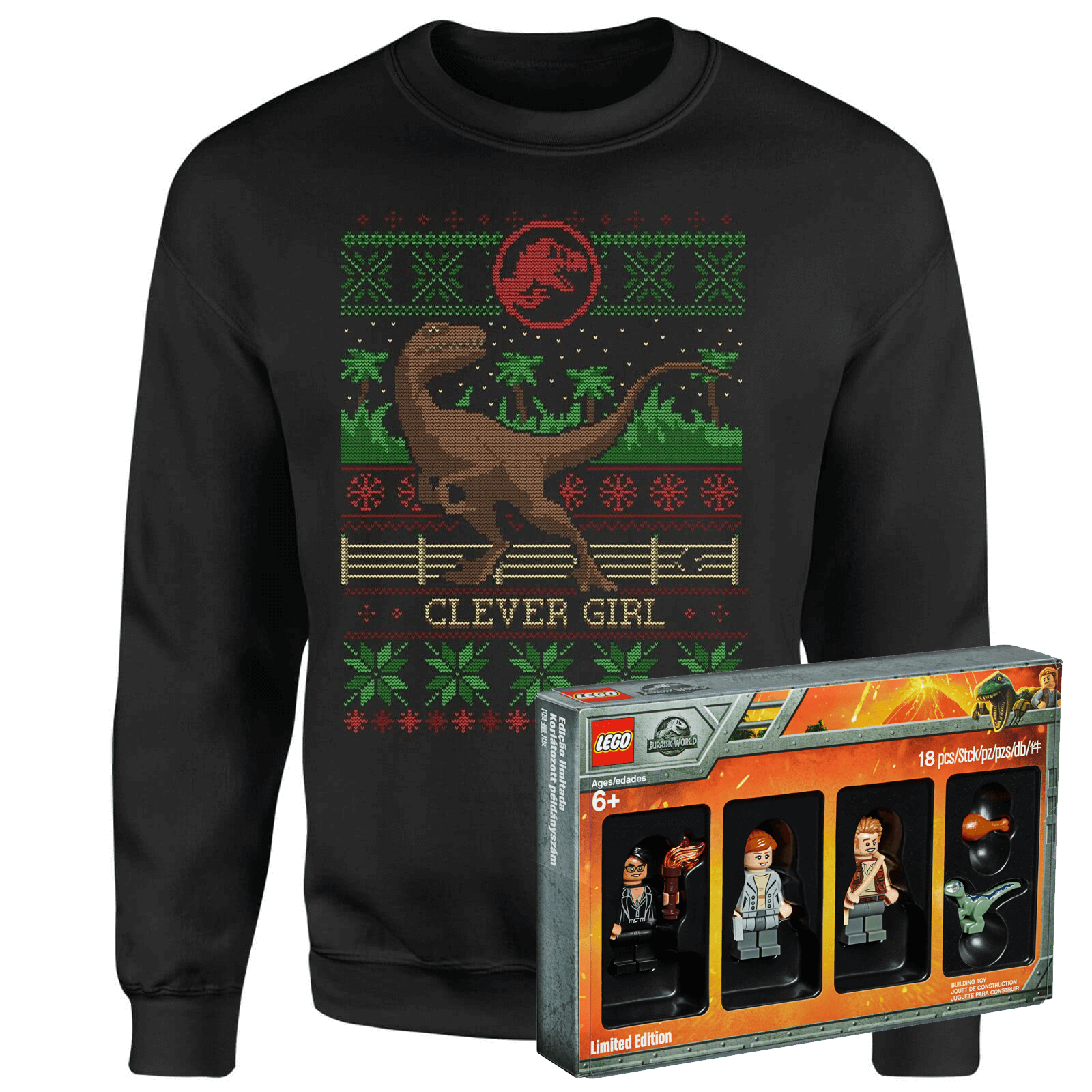 Jurassic Park Limited Edition Lego Minifigures and Christmas Sweater Bundle - Women's - 4XL - Black