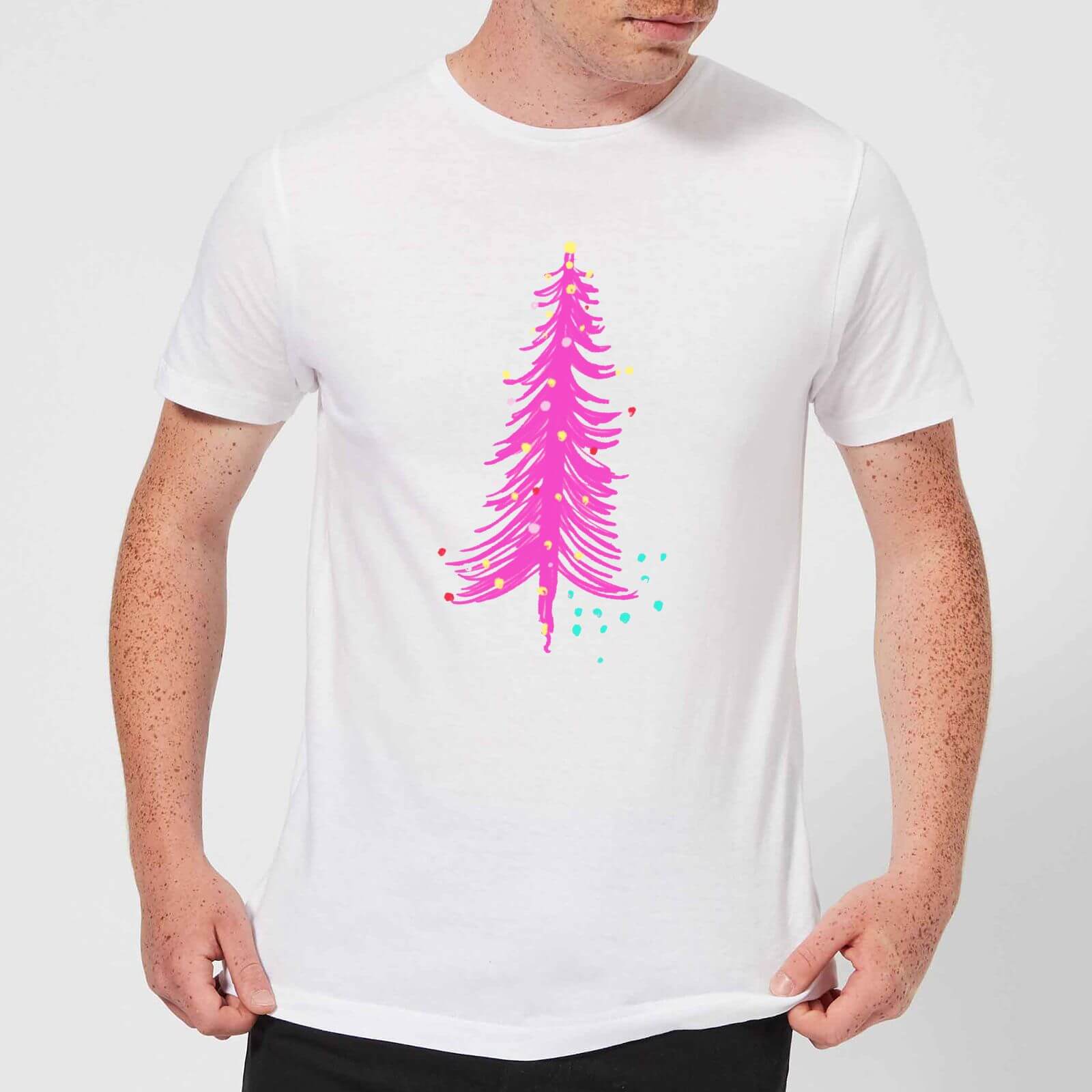 Pink Christmas Tree Men's T-Shirt - White - S - White