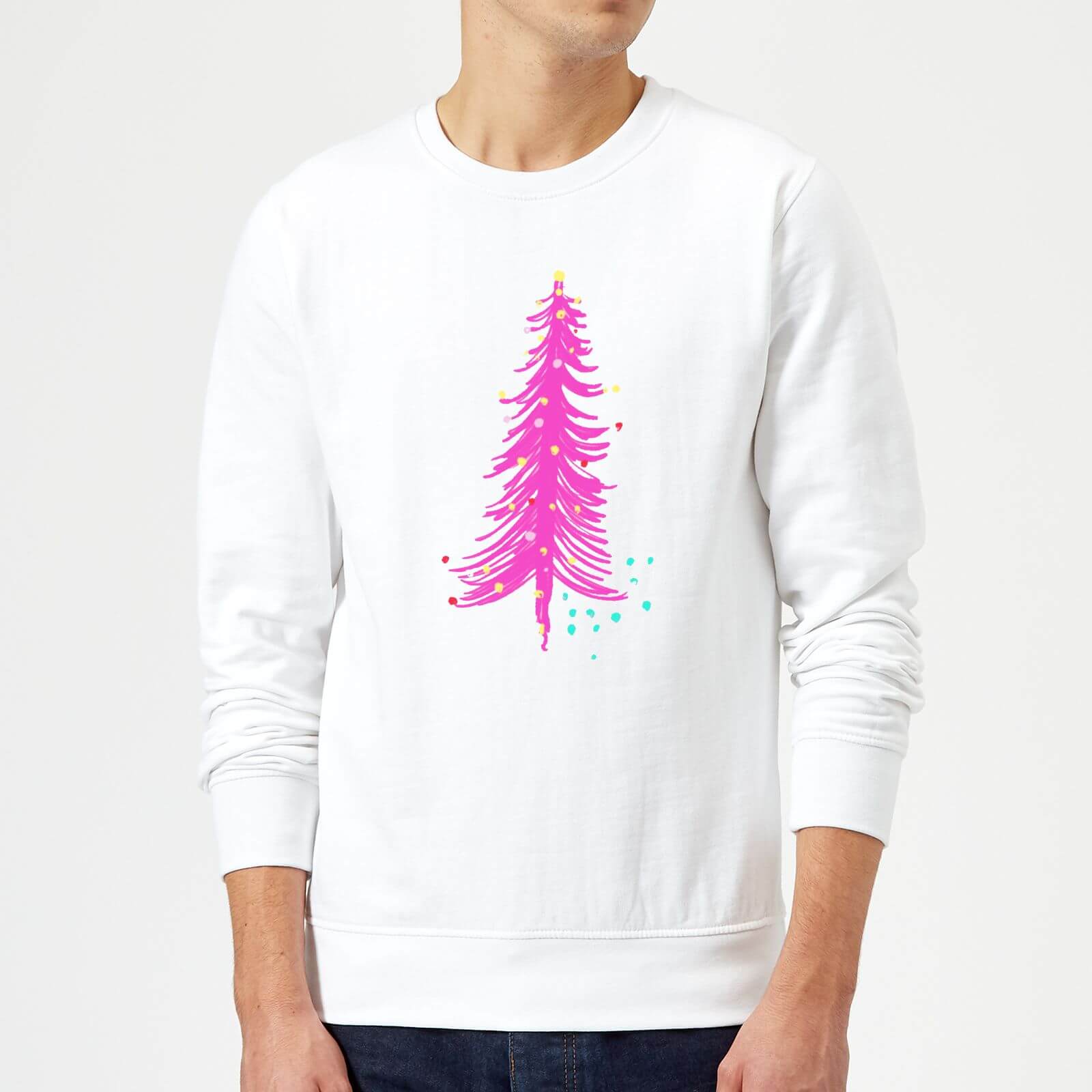 Pink Christmas Tree Sweatshirt - White - S - White