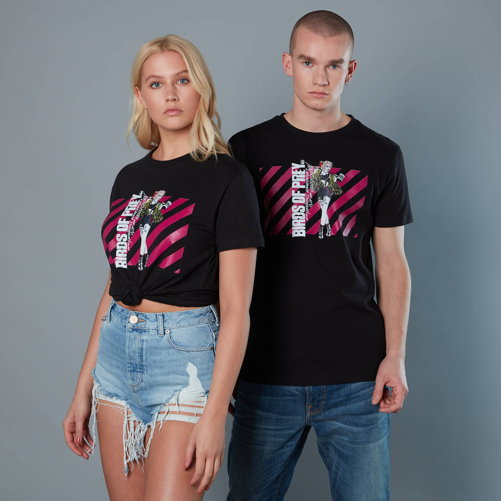 Harley Quinn Pink Stripes Unisex Birds of Prey T-Shirt - Black - XS