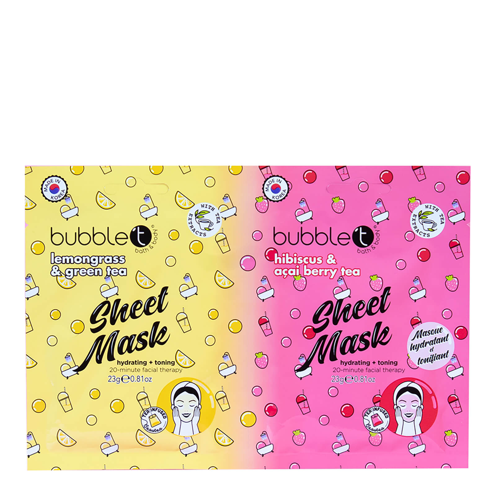 

Bubble T Face Mask Duo Hibiscus, Acai, Lemongrass and Green Tea