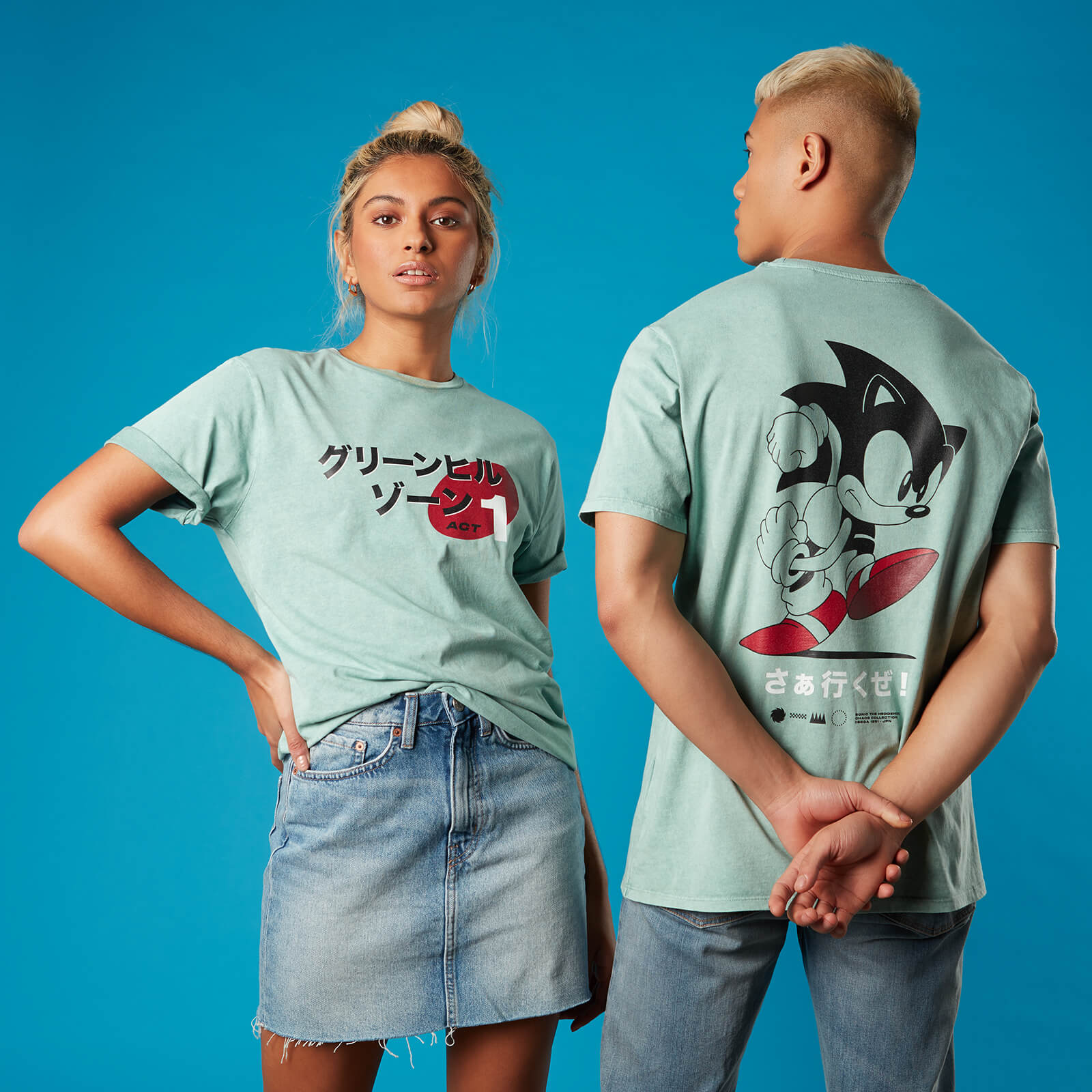 

T-shirt Lets Go! Sonic the Hedgehog - Menthe Acid Wash - Unisexe - S