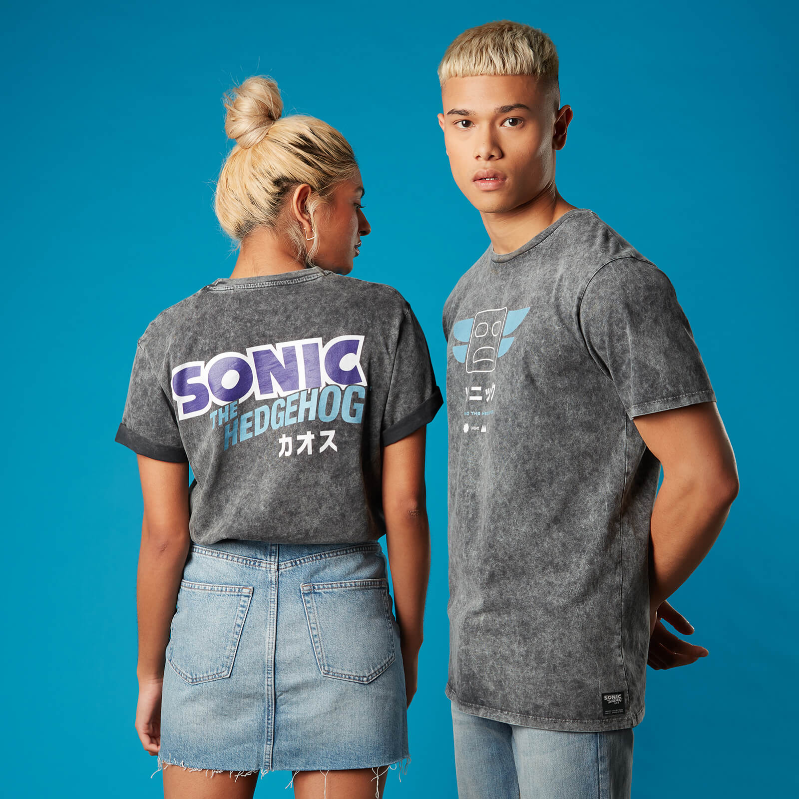 Totem Pole Sonic the Hedgehog Unisex T-Shirt - Black Acid Wash - XS