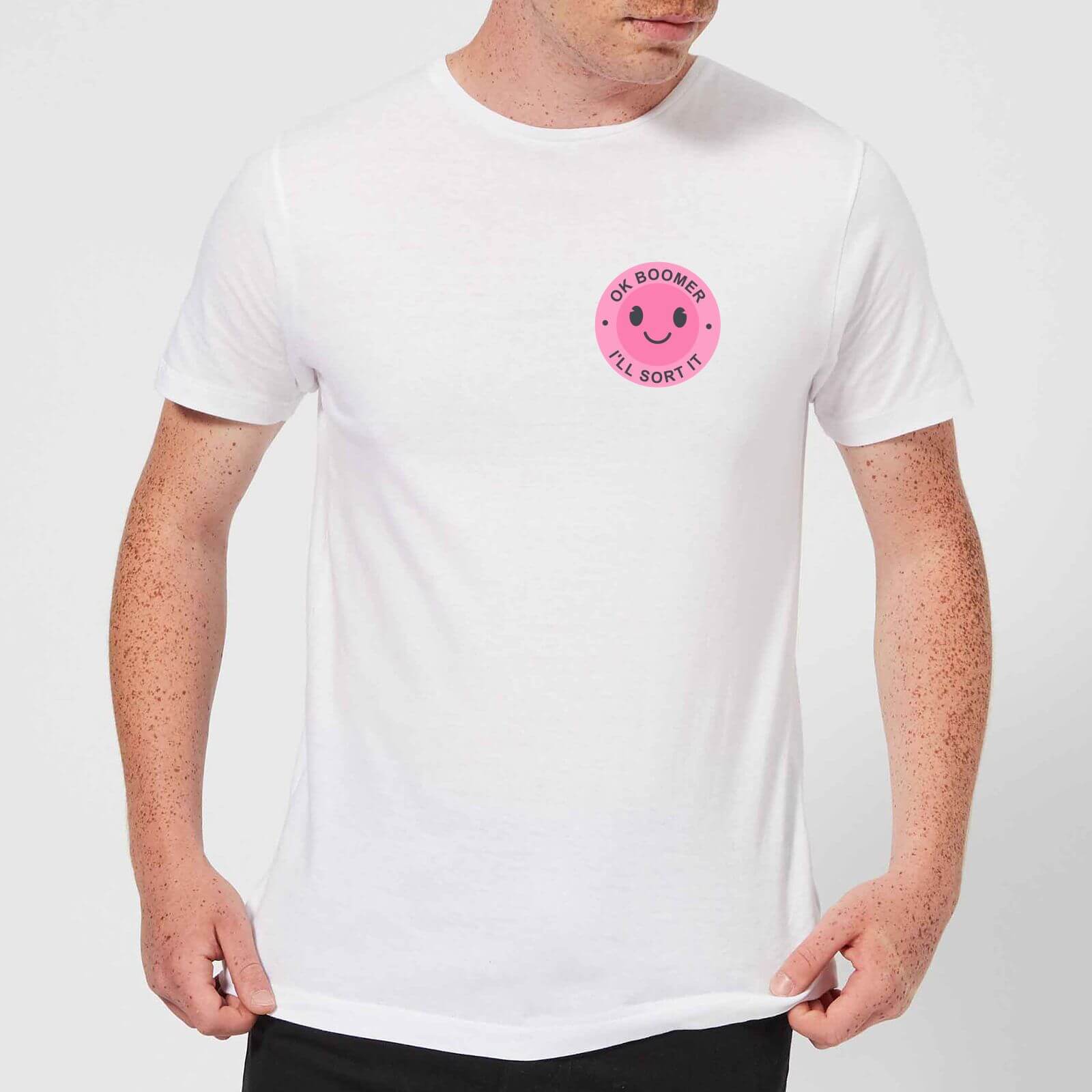 Ok Boomer Pink Smile Pocket Print Men's T-Shirt - White - S - White
