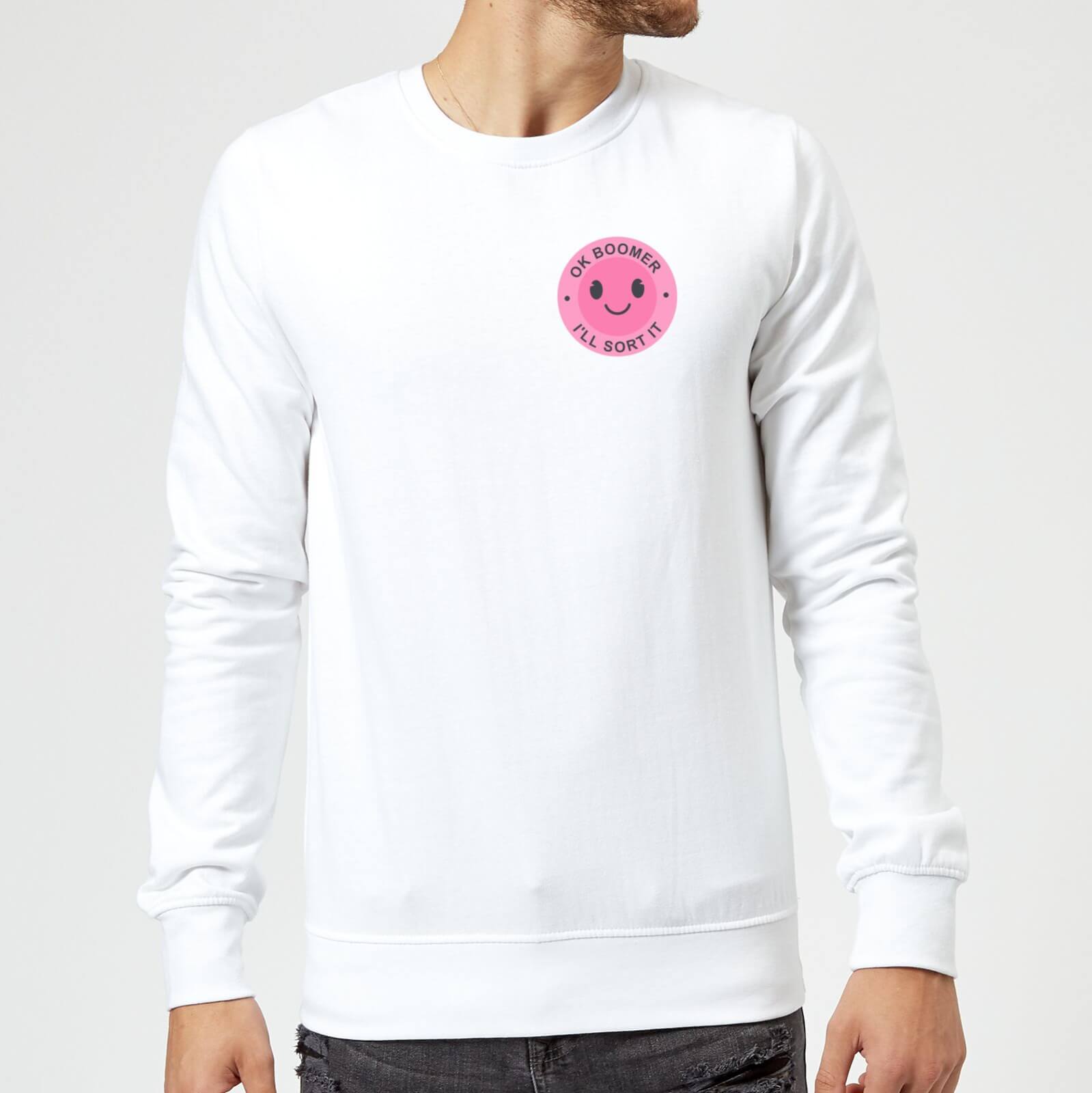 Ok Boomer Pink Smile Pocket Print Sweatshirt - White - L - White
