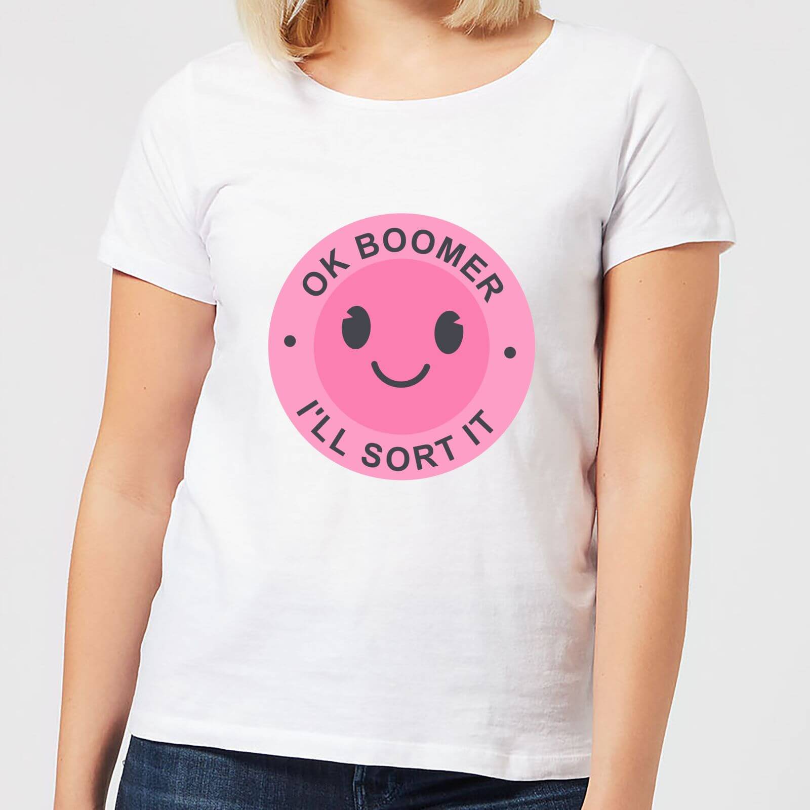 Ok Boomer Pink Smile Women's T-Shirt - White - S - White