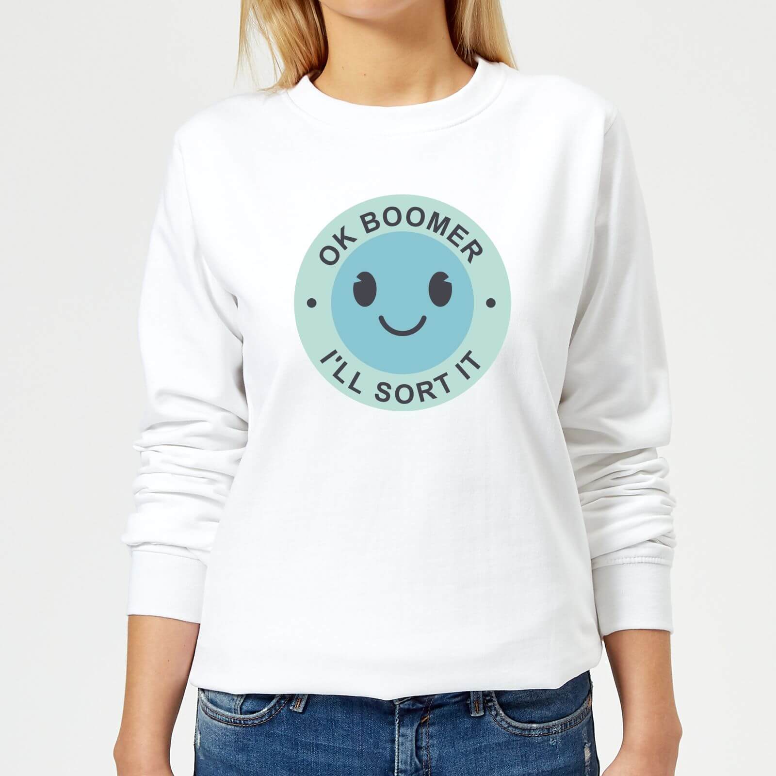 Ok Boomer Blue Smile Women's Sweatshirt - White - XS - White