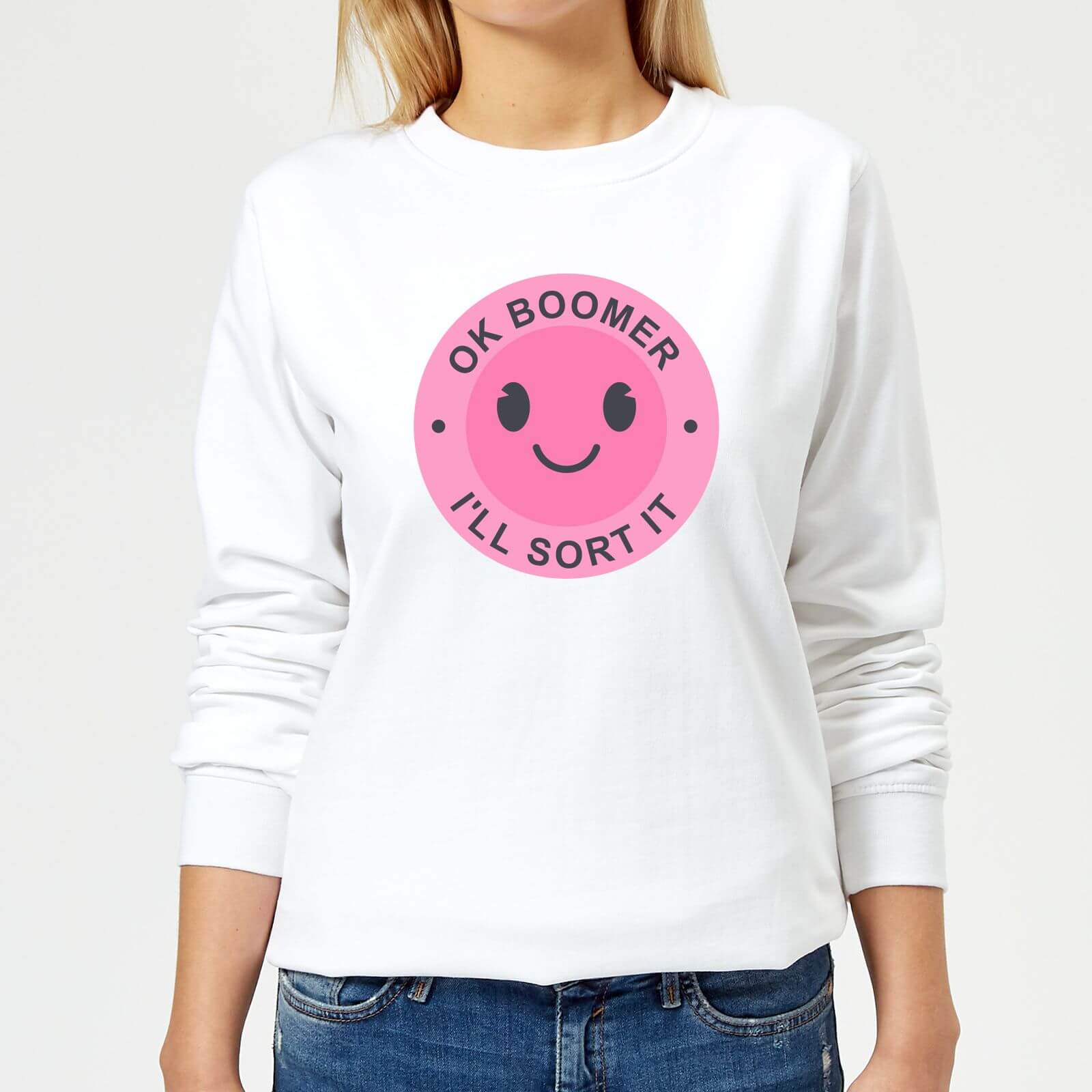 Ok Boomer Pink Smile Women's Sweatshirt - White - XS - White