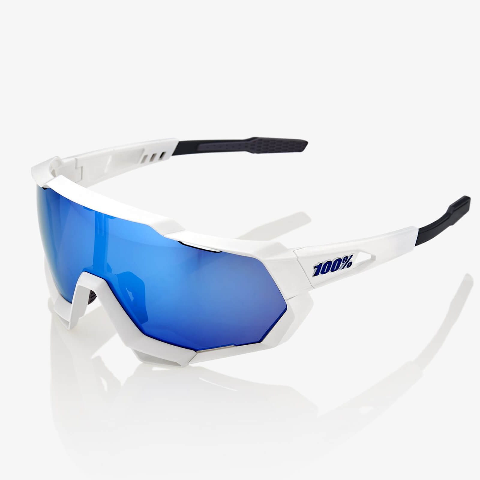 100% Speedtrap Sunglasses with HiPER Mirror Lens - Matt White/Blue Lens