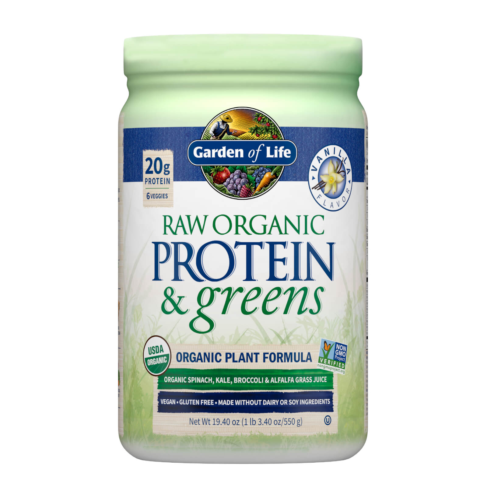 Proteína y Vegetales de Hoja Verde Orgánicos RAW - Sabor vainilla