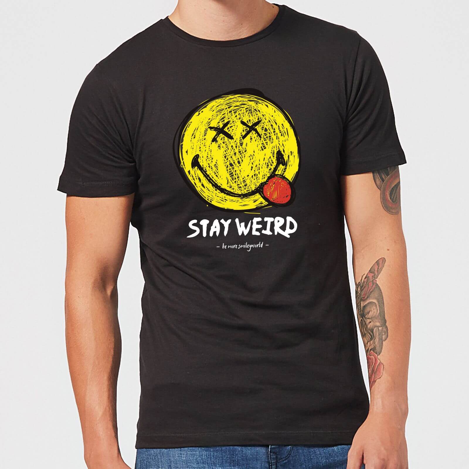 Stay Weird Upside Down Smiley Men's T-Shirt - Black - 5XL - Black