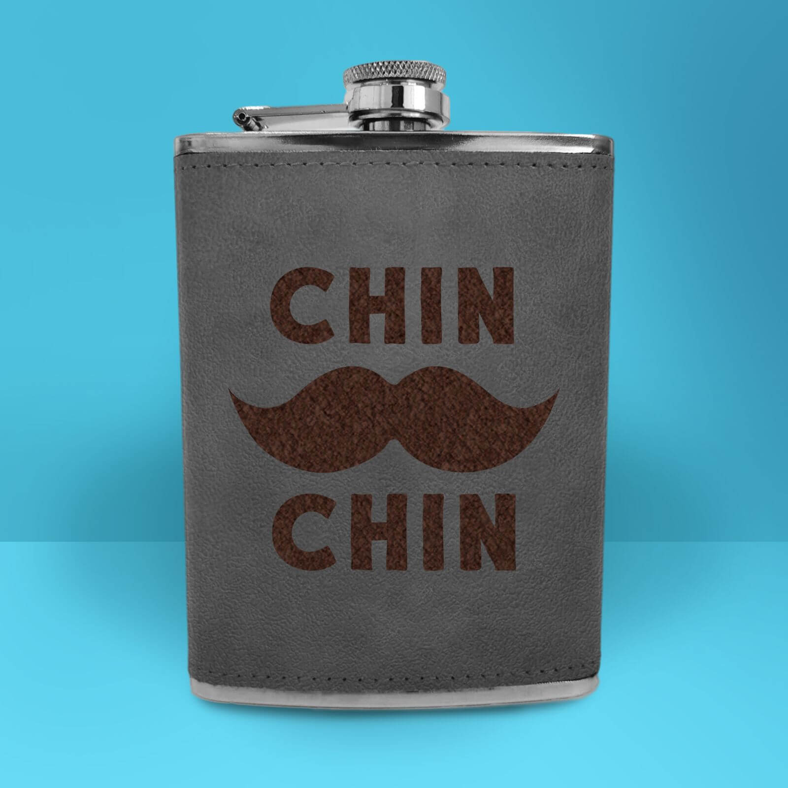 Chin Moustache Chin Engraved Hip Flask - Grey