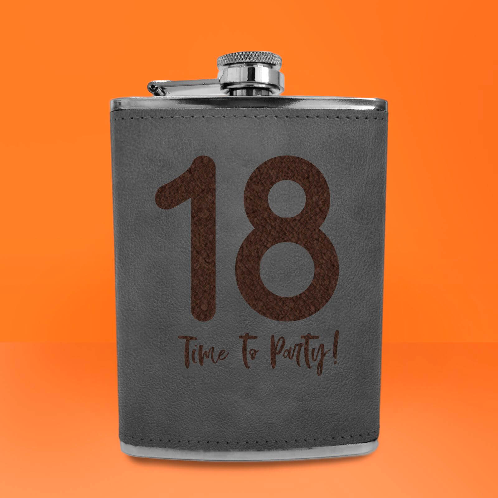 18 Time To Party! Engraved Hip Flask - Grey