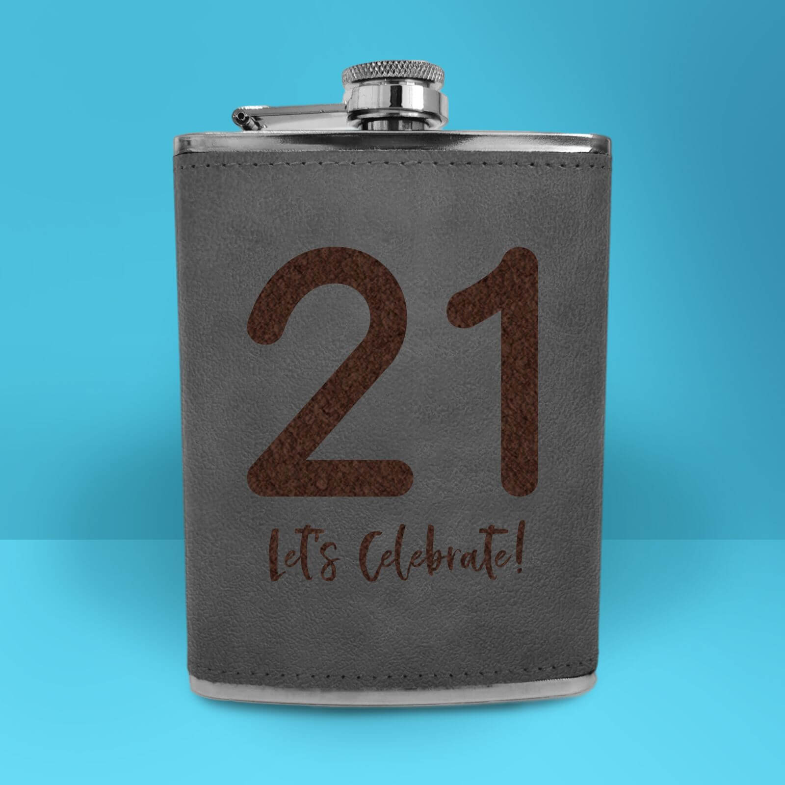 21 Let's Celebrate Engraved Hip Flask - Grey