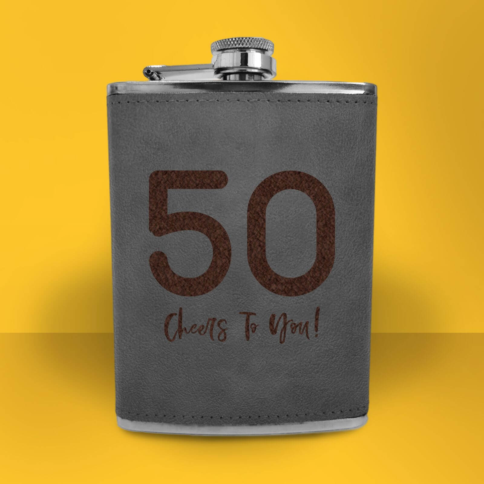 50 Cheers To You! Engraved Hip Flask - Grey