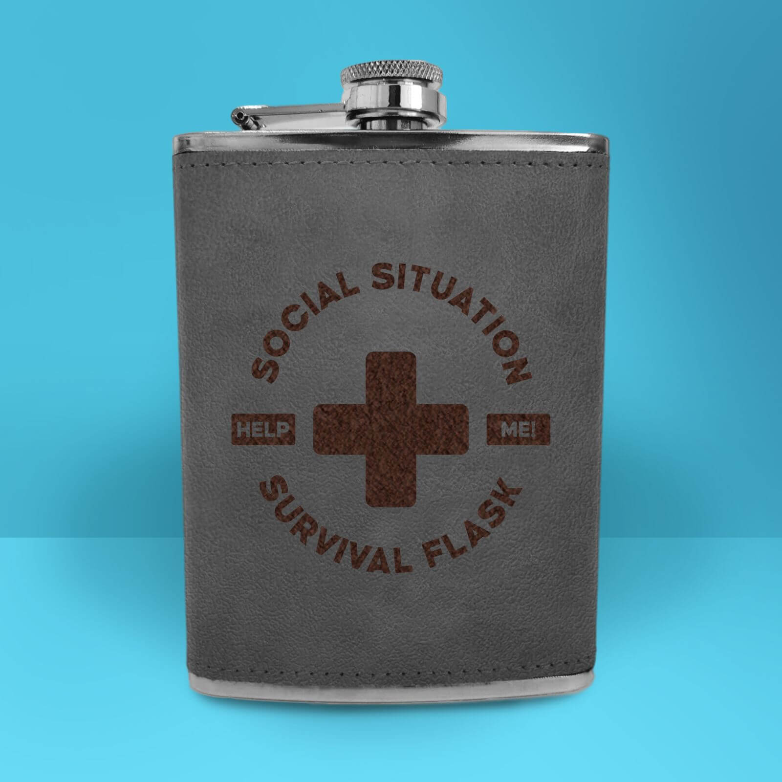 Social Situation Survival Flask - Grey Engraved Hip Flask - Grey
