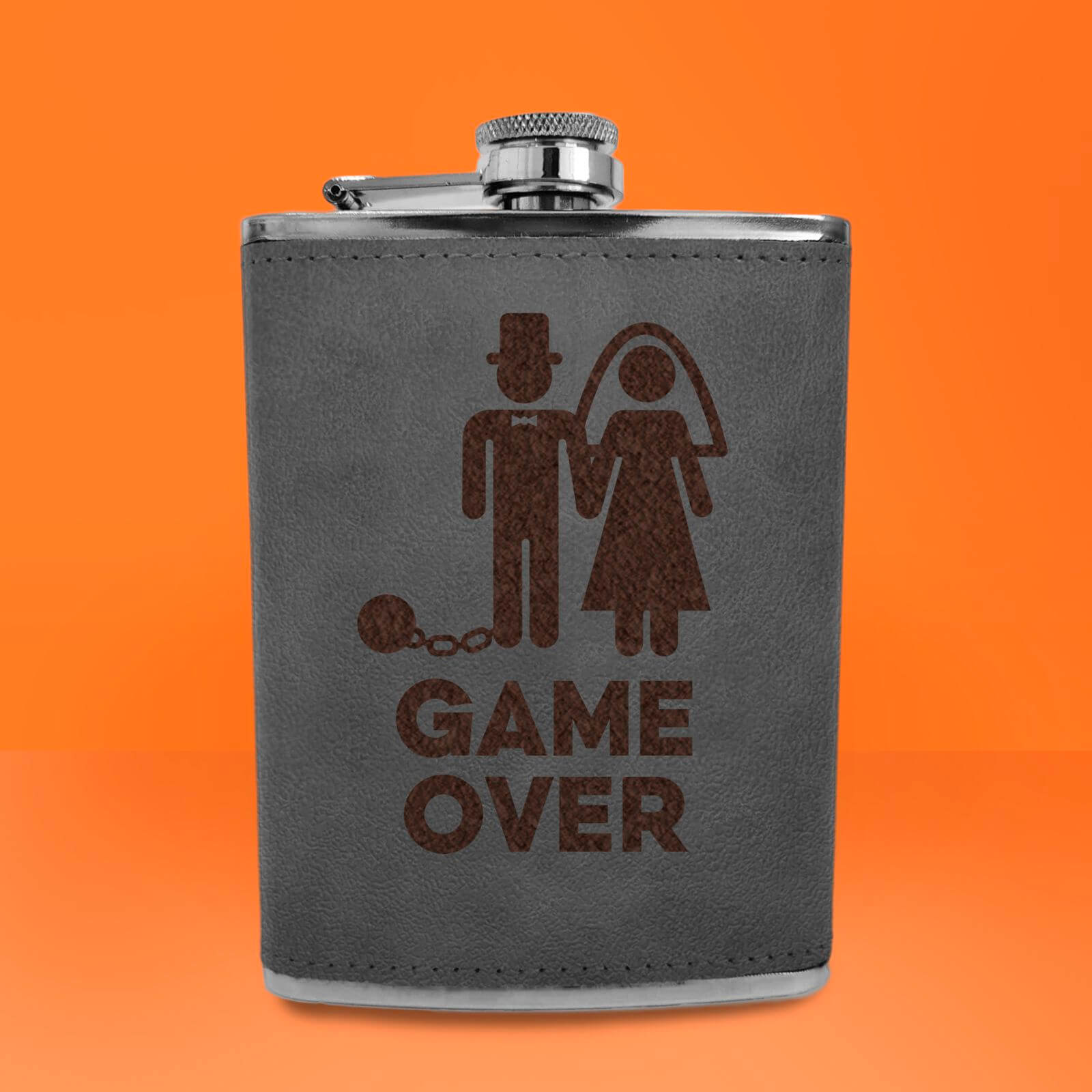 Groom Game Over Engraved Hip Flask - Grey