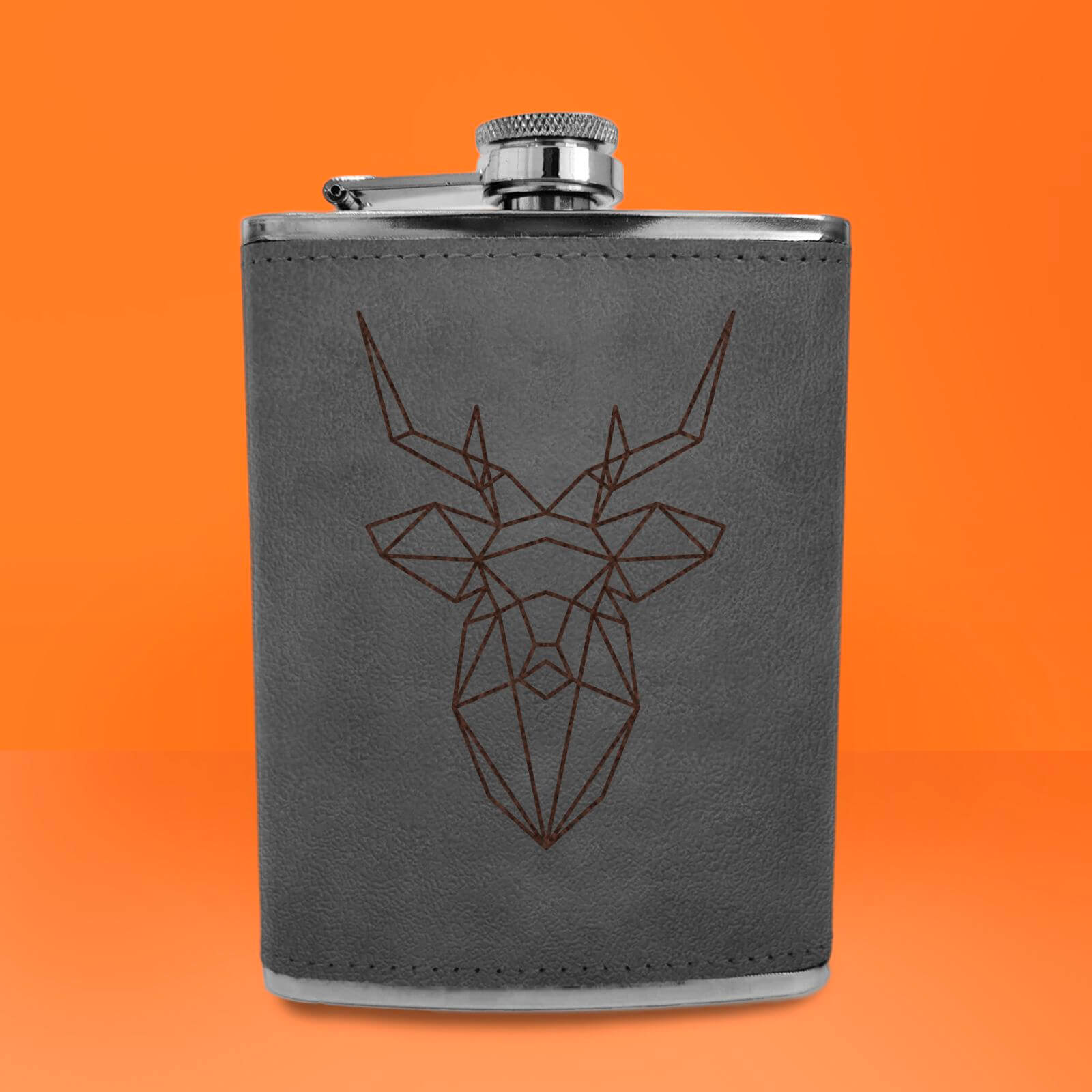 Geometric Stag Head Engraved Hip Flask - Grey