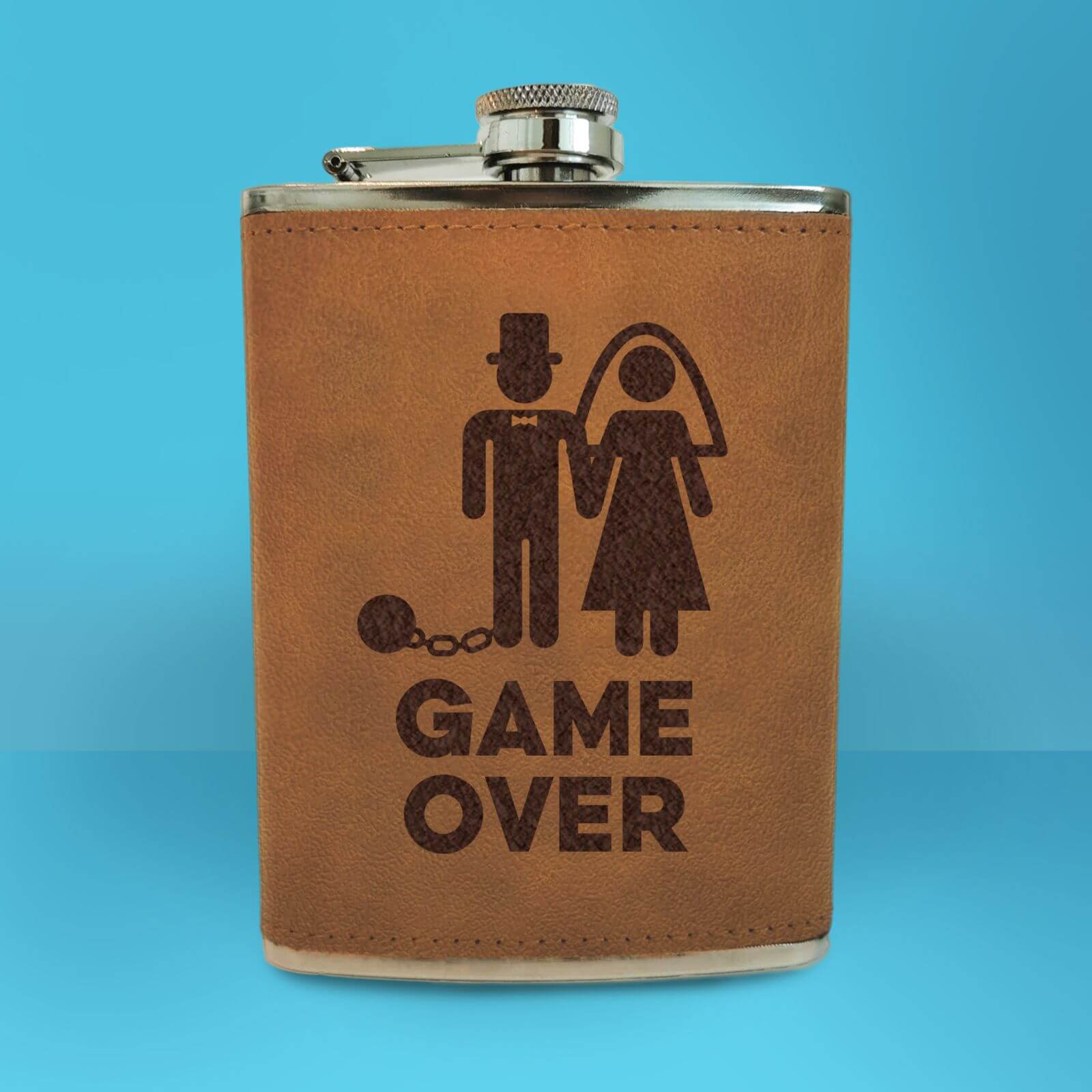 Groom Game Over Engraved Hip Flask - Brown