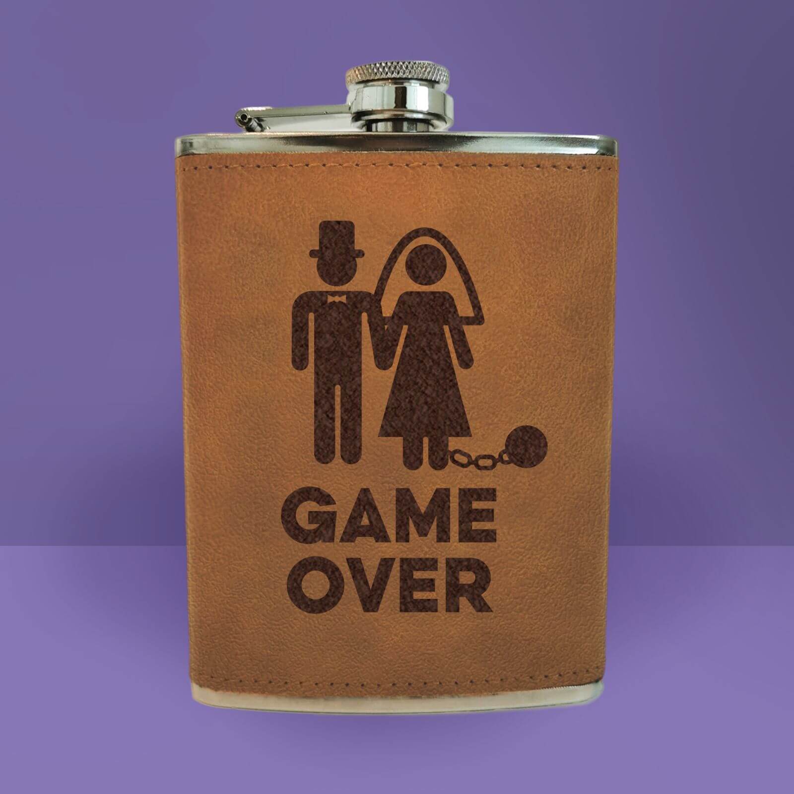 Bride Game Over Engraved Hip Flask - Brown