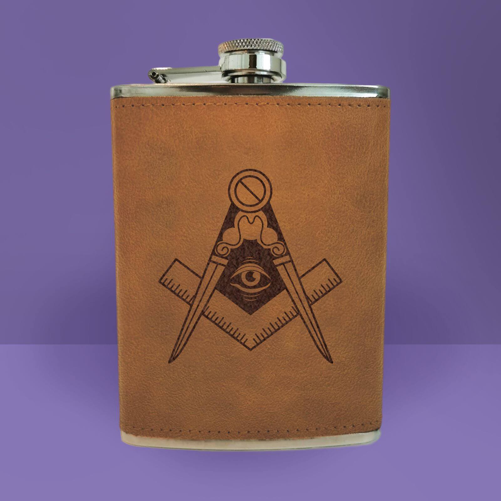 Illuminati Free Mason Symbol Engraved Hip Flask - Brown