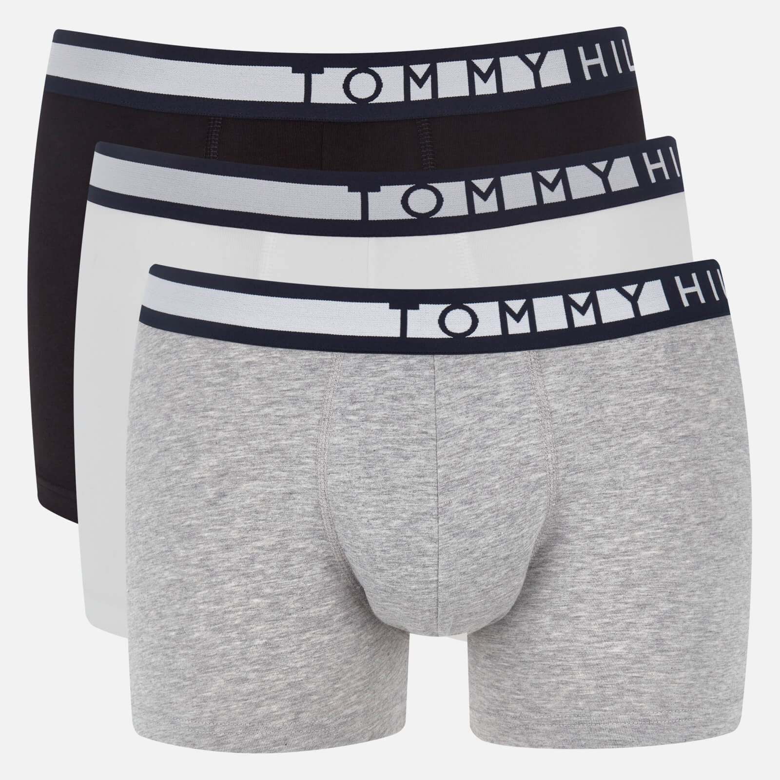 Tommy Hilfiger Men's 3 Pack Trunk Boxer Shorts - Black/White/Grey Heather - M