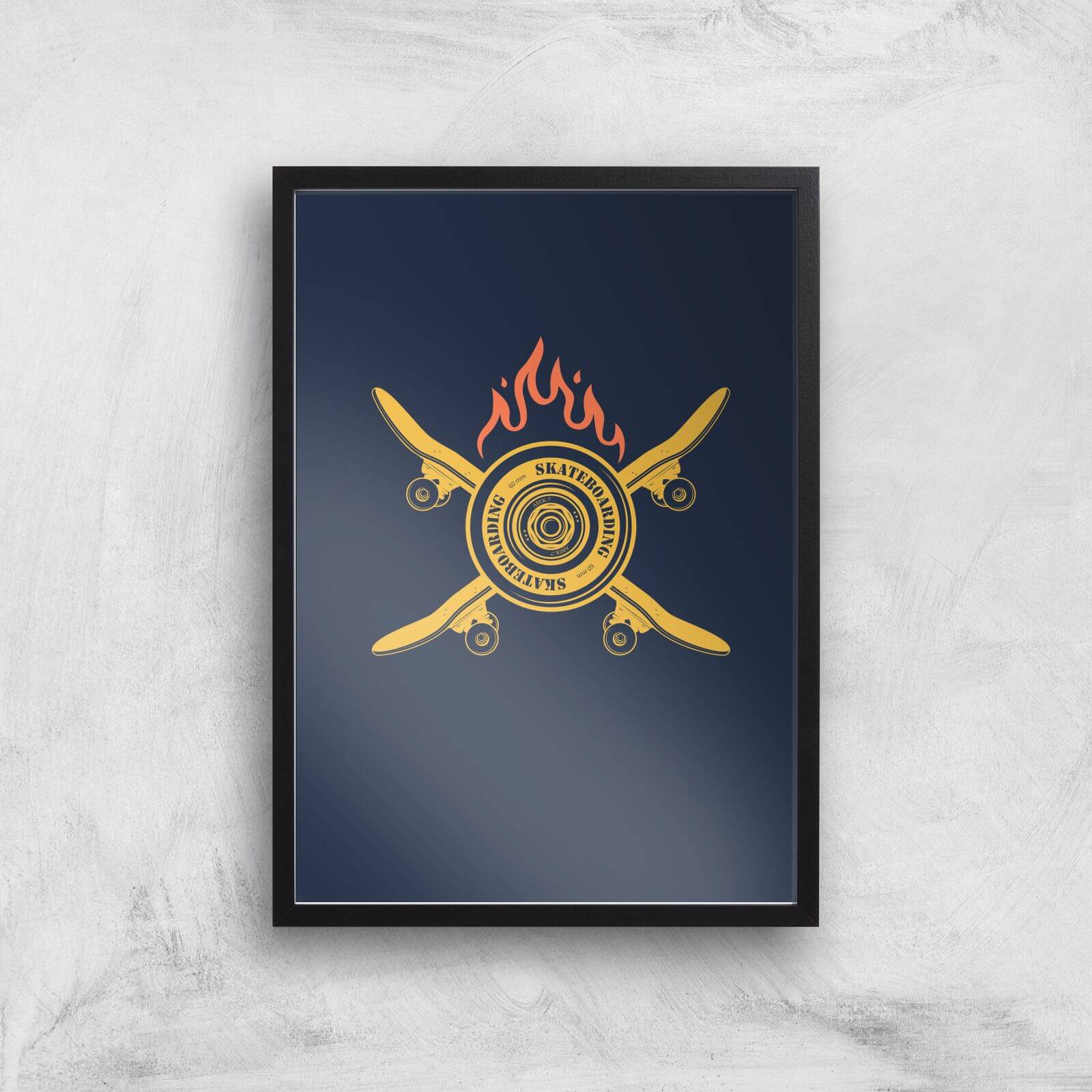 Skateboards On Fire Art Print - A2 - Black Frame