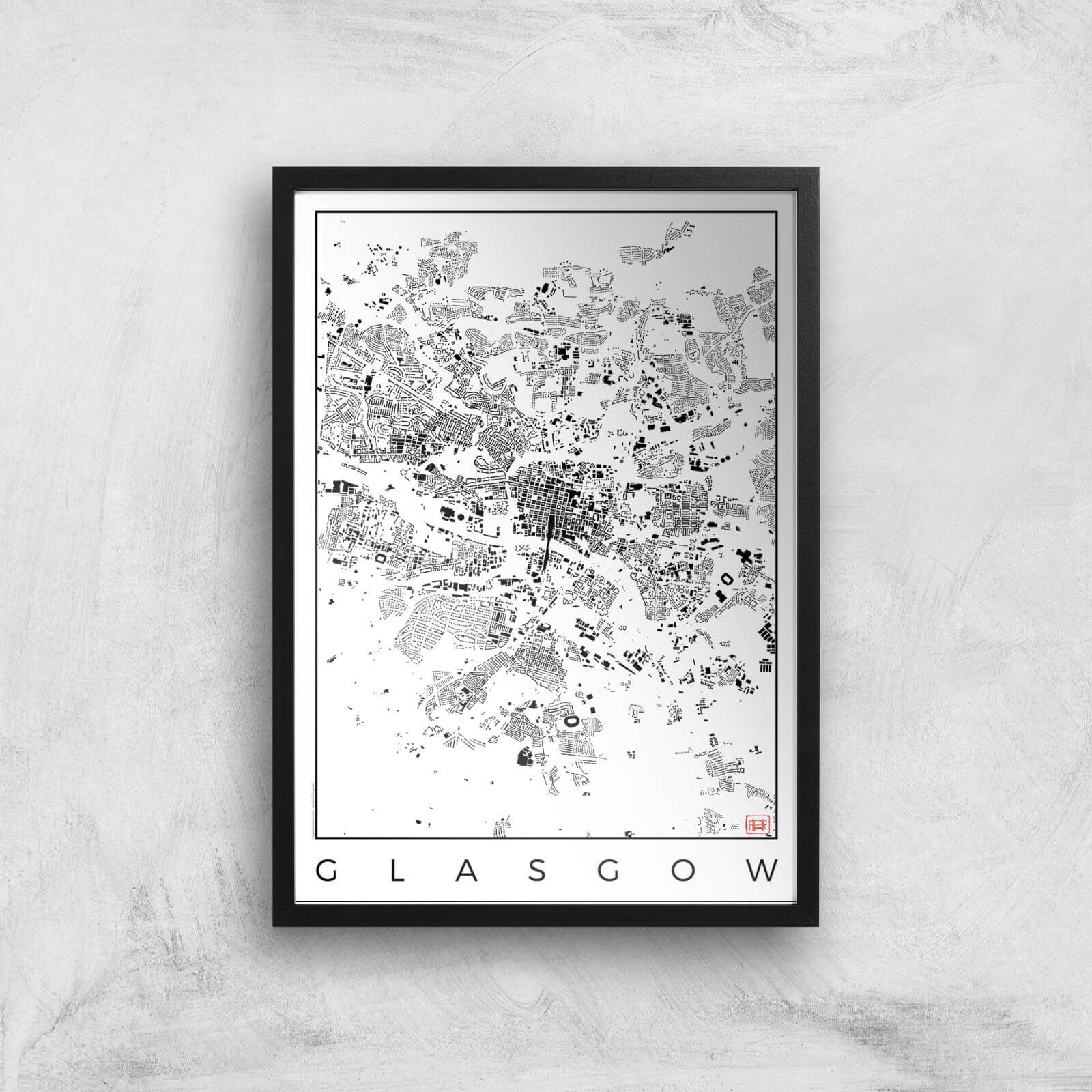 City Art Black and White Glasgow Map Art Print - A2 - Black Frame
