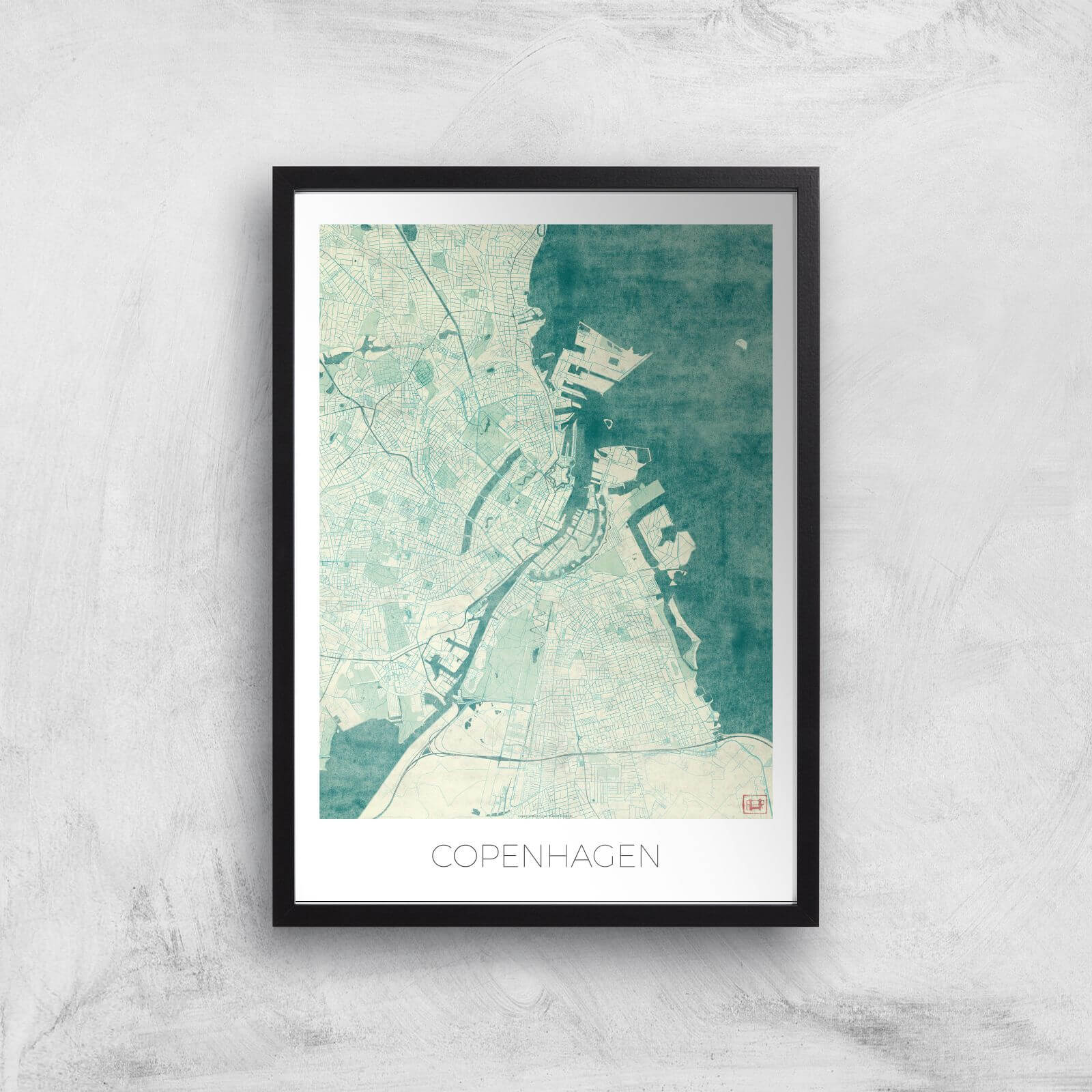 City Art Coloured Copenhagen Map Art Print - A2 - Black Frame