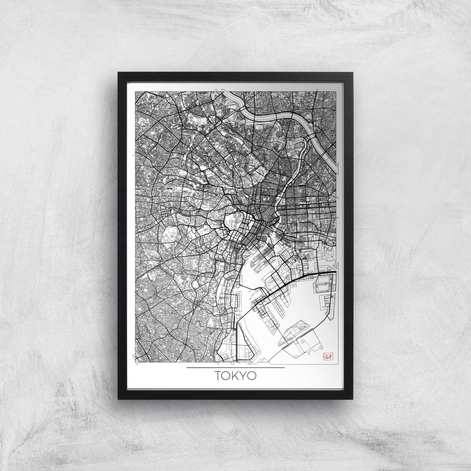 City Art Black and White Outlined Tokyo Map Art Print - A2 - Black Frame