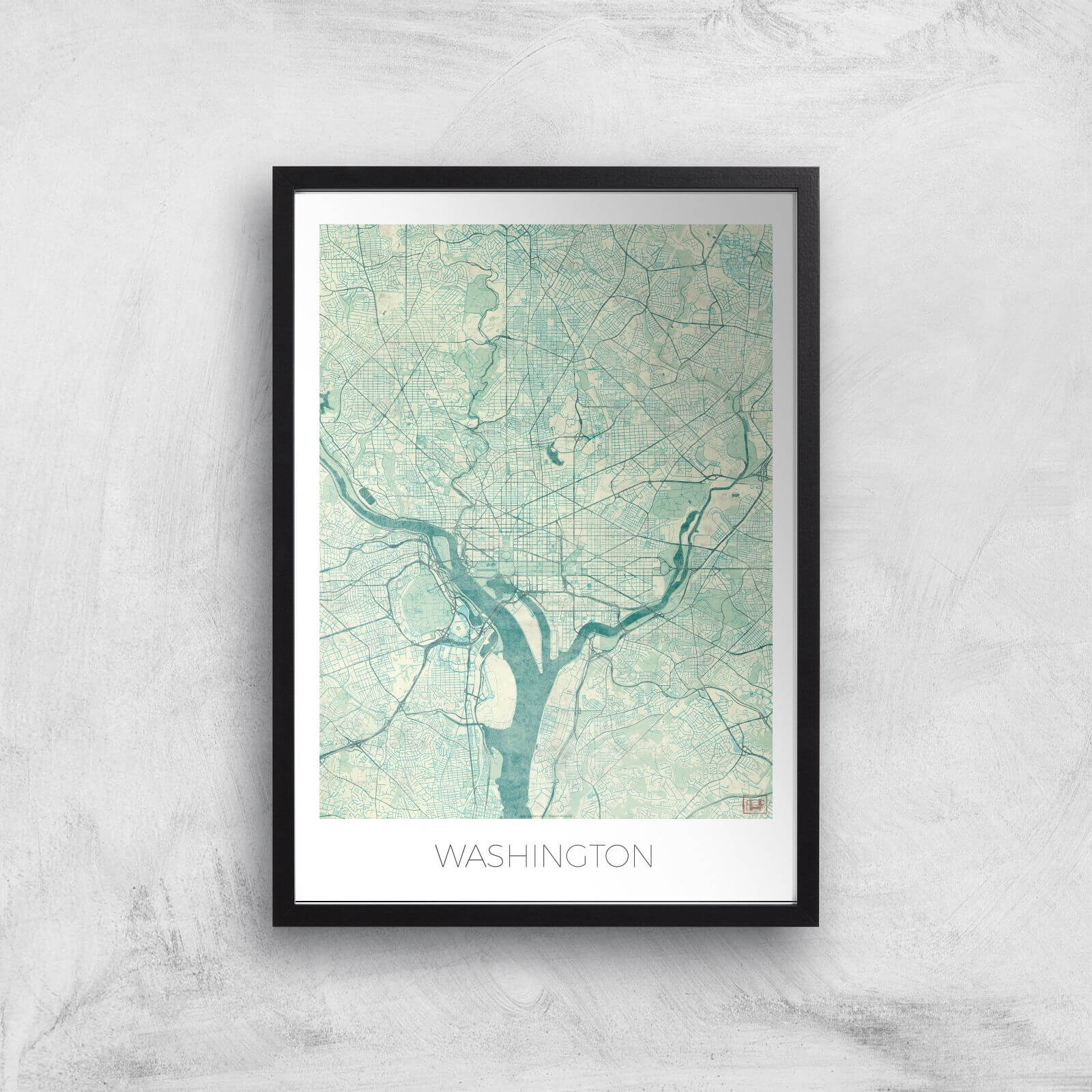 City Art Coloured Washington Map Art Print - A2 - Black Frame