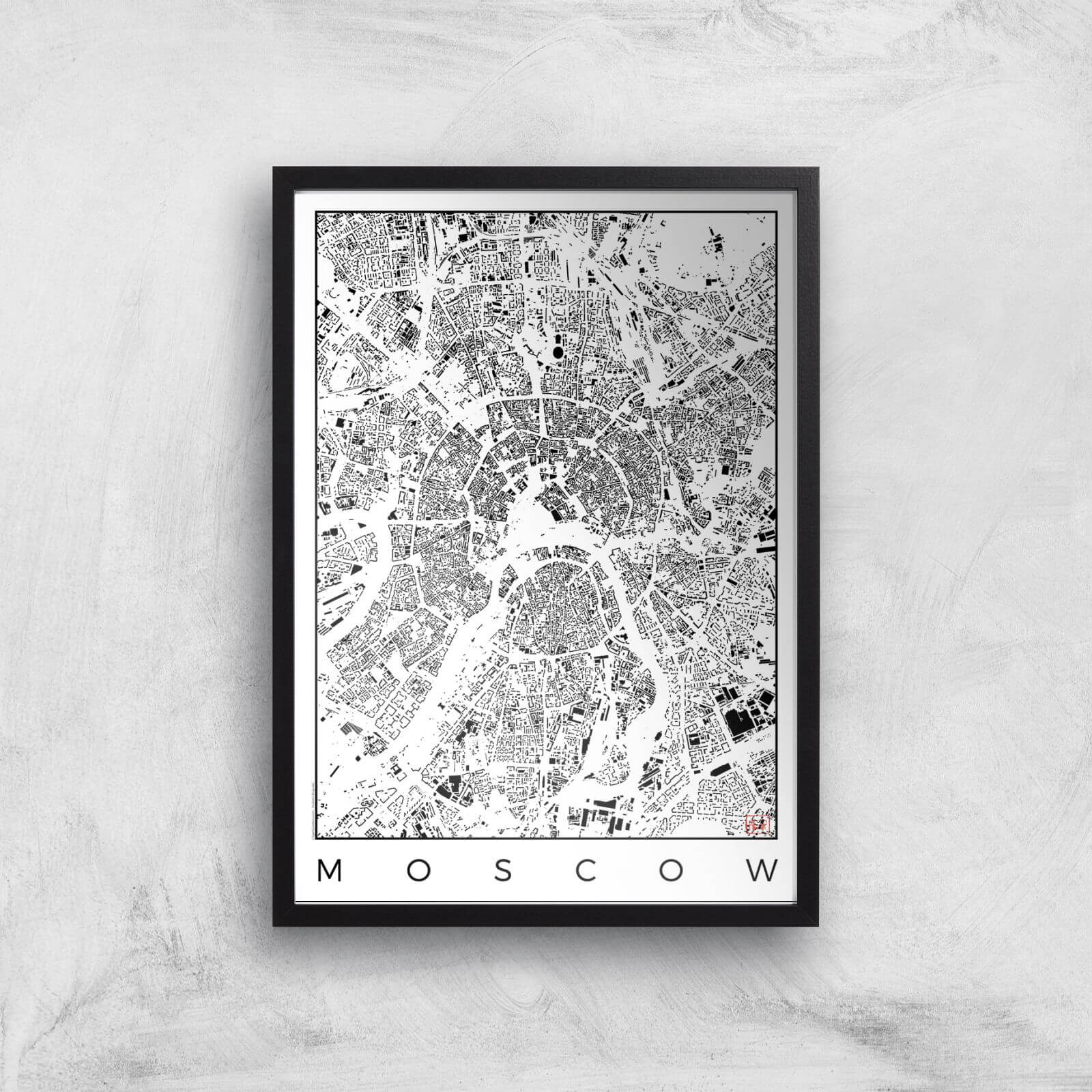 City Art Black and White Moscow Map Art Print - A2 - Black Frame