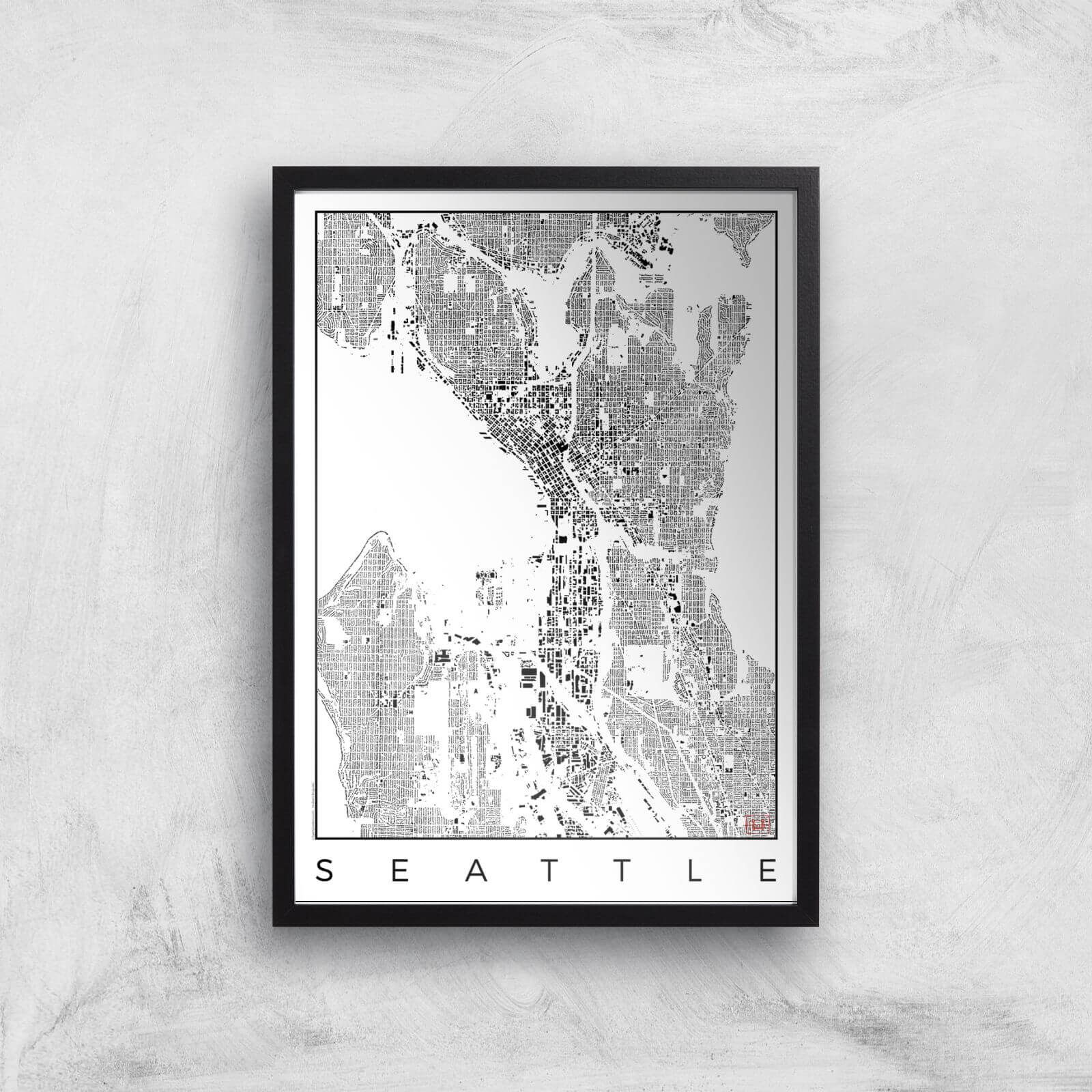 City Art Black and White Seattle Map Art Print - A2 - Black Frame