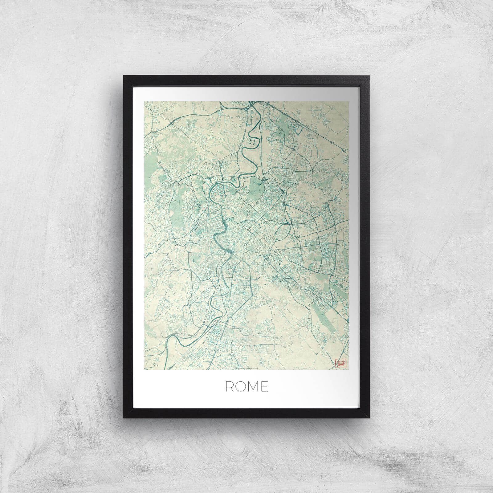 City Art Coloured Rome Map Art Print - A2 - Black Frame