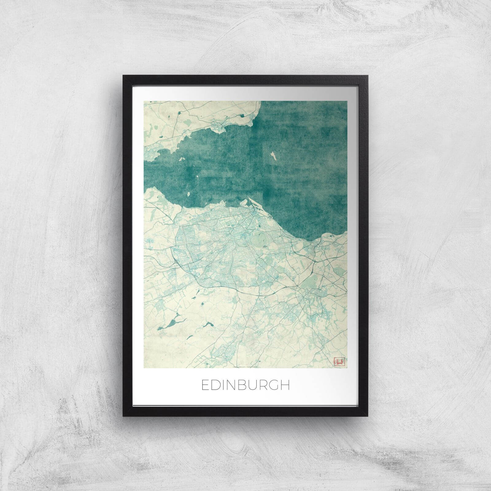 City Art Coloured Edinburgh Map Art Print - A2 - Black Frame