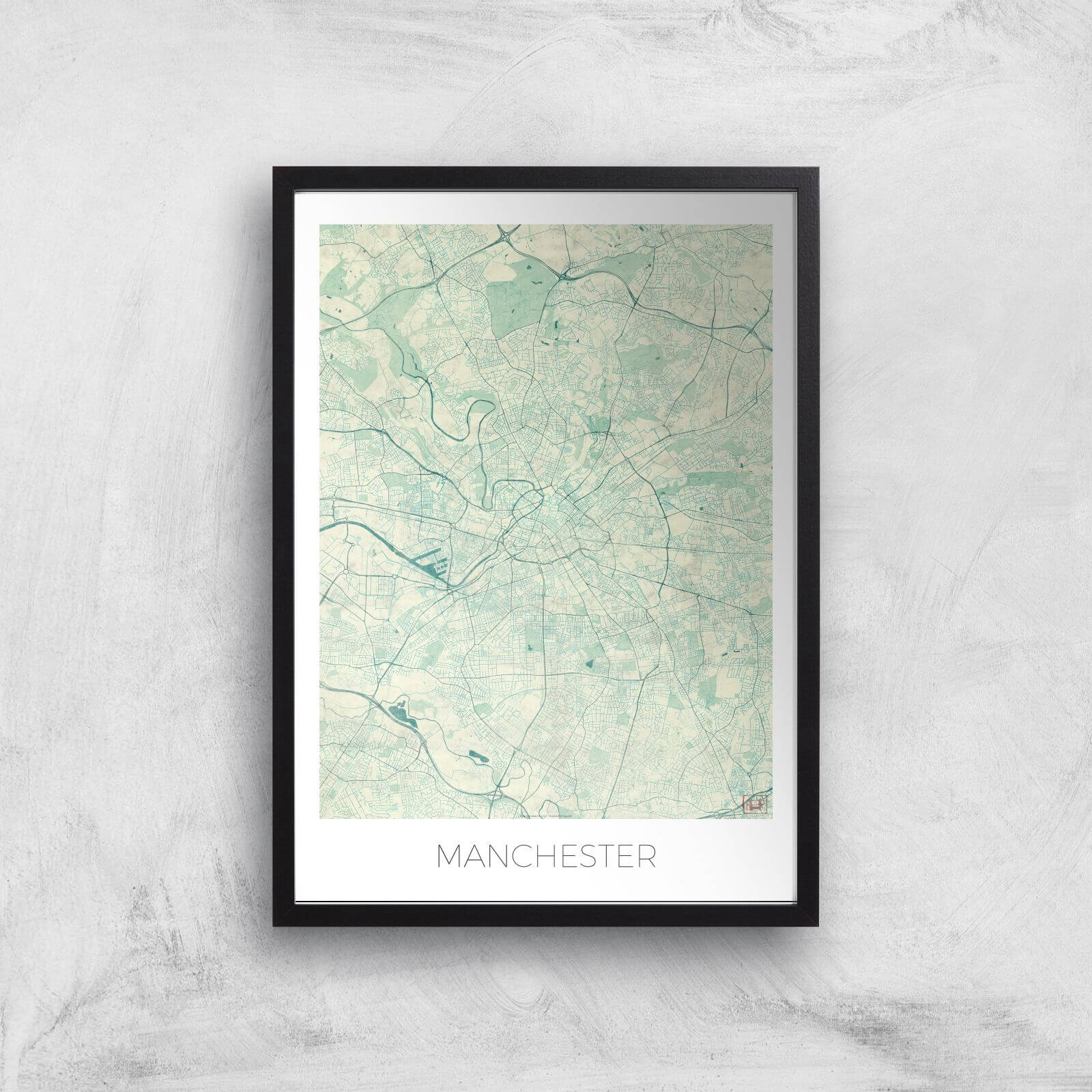 City Art Coloured Manchester Map Art Print - A2 - Black Frame