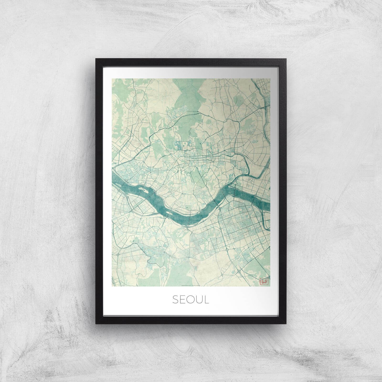 City Art Coloured Seoul Map Art Print - A2 - Black Frame